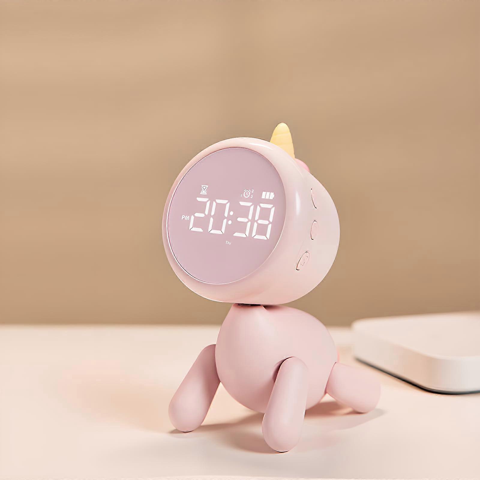 Unicorn Alarm Clock Girls with Light, 6 Alarm Tones, Adjustable Volume, Timer, Pink