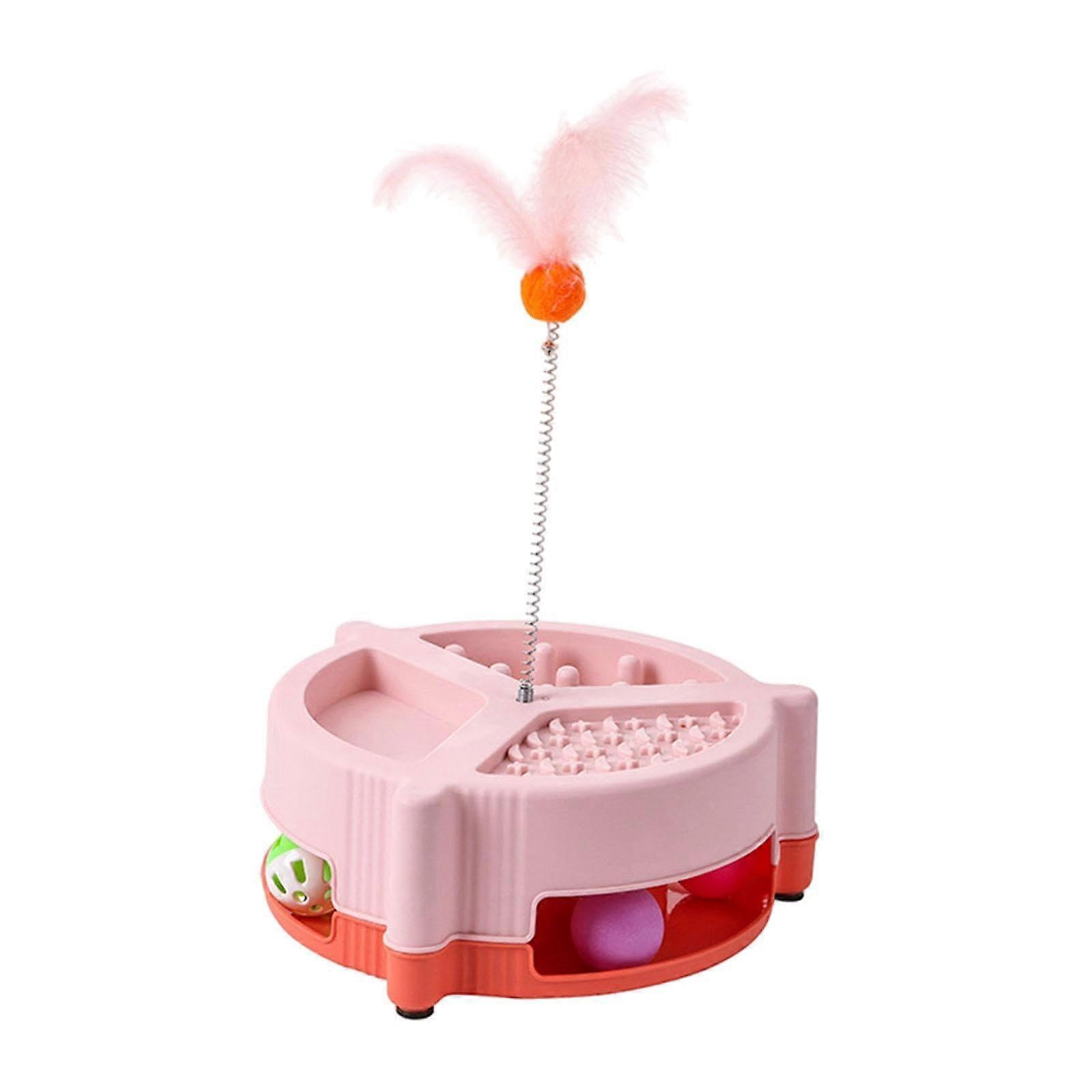 Cat Toy Ball Track with Water and Food Bowls, Interactive Kitten Play Set, Red, Durable Material, Fun for Cats