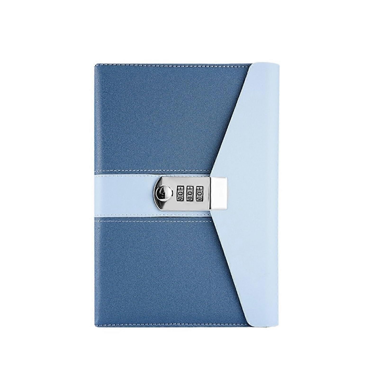 A5 Password Notebook Secret Diary with Lock Cute PU Journal for Girls Office Study Planner Writing Supplies Blue