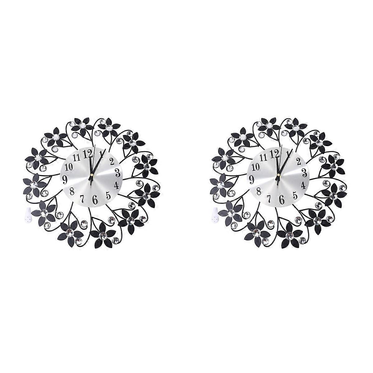 3D Wall Clock,Round Leaf Petals Metal Wall Clock,Dial - Silver Black