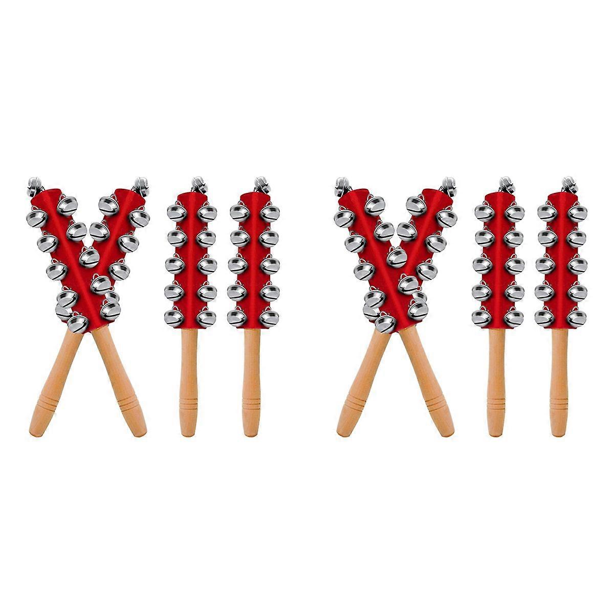 4 Pcs Christmas Bells Wooden Handle Jingle Bells Instrument