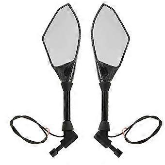 LED Side Rearview Mirrors with Turn Signal Light Direction Indicator for 10mm Handlebar Motorcycle