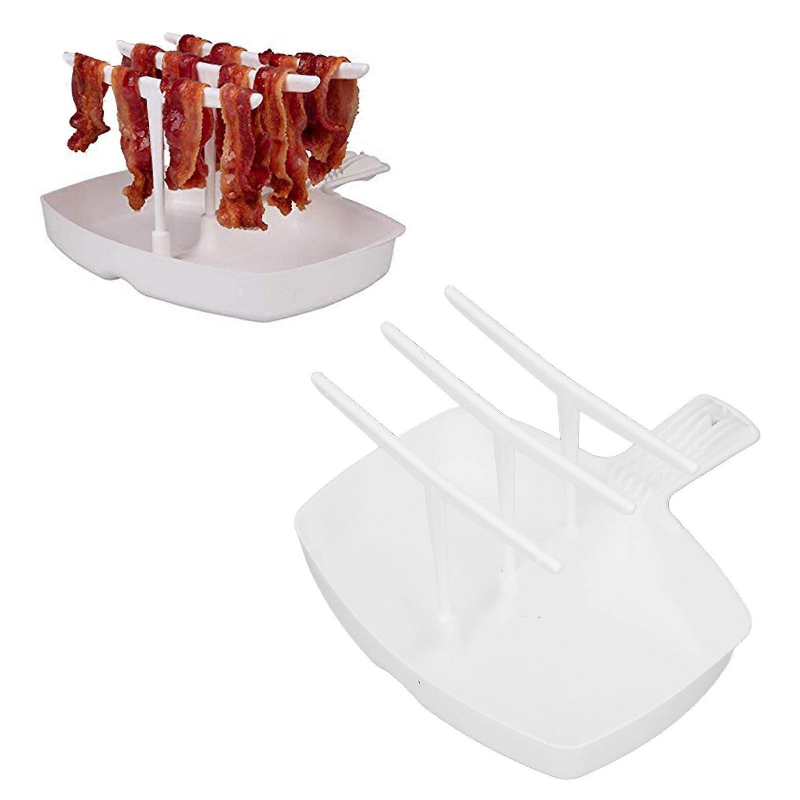 Bacon Cooker PP Plastic Healthier Crisper Heat Resistant Microwave Bacon Tray White 