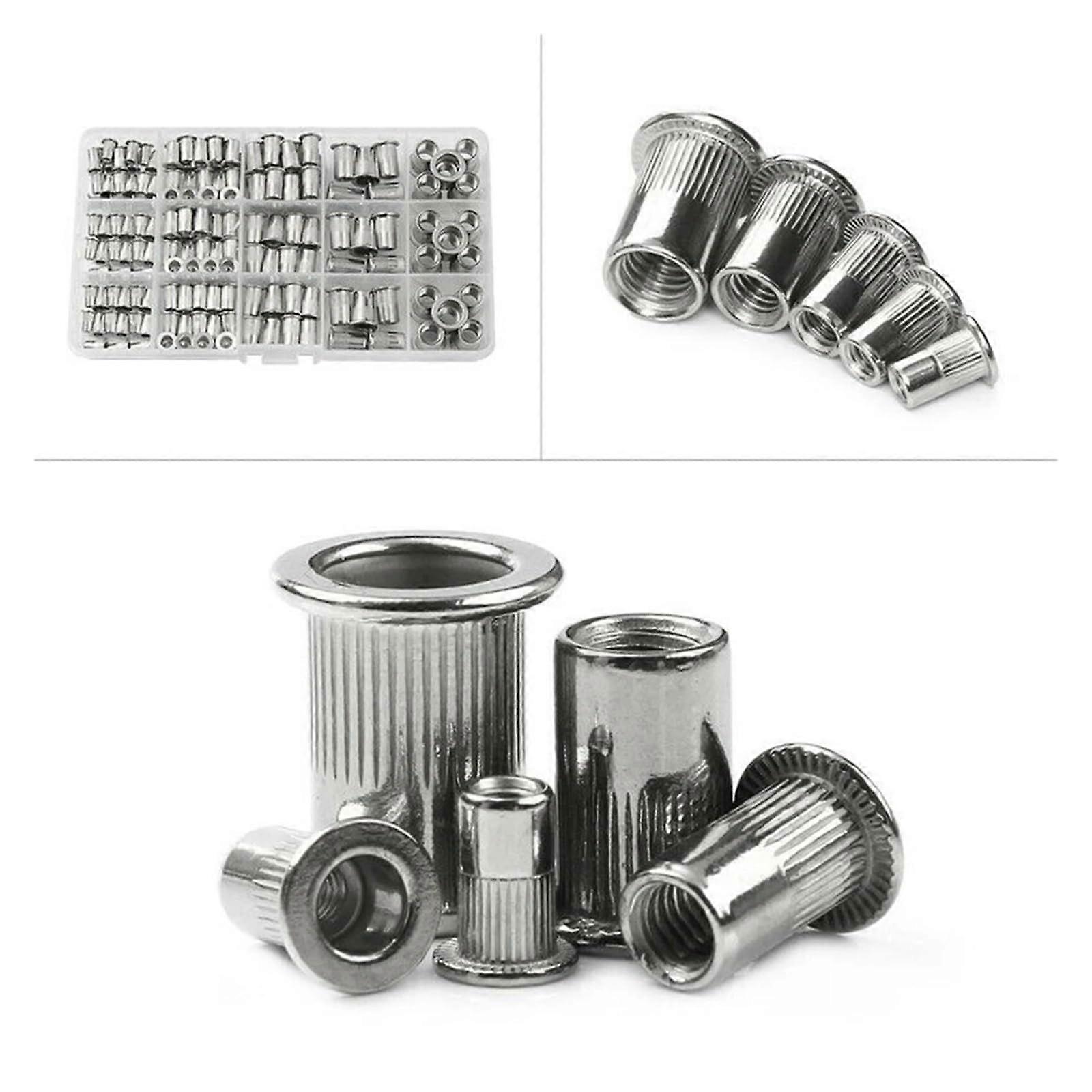 304 Stainless Steel Rivet Nut Kit - 150 Pcs M3 M4 M5 M6 M8 Flat Head Screw Assortment for Versatile Applications