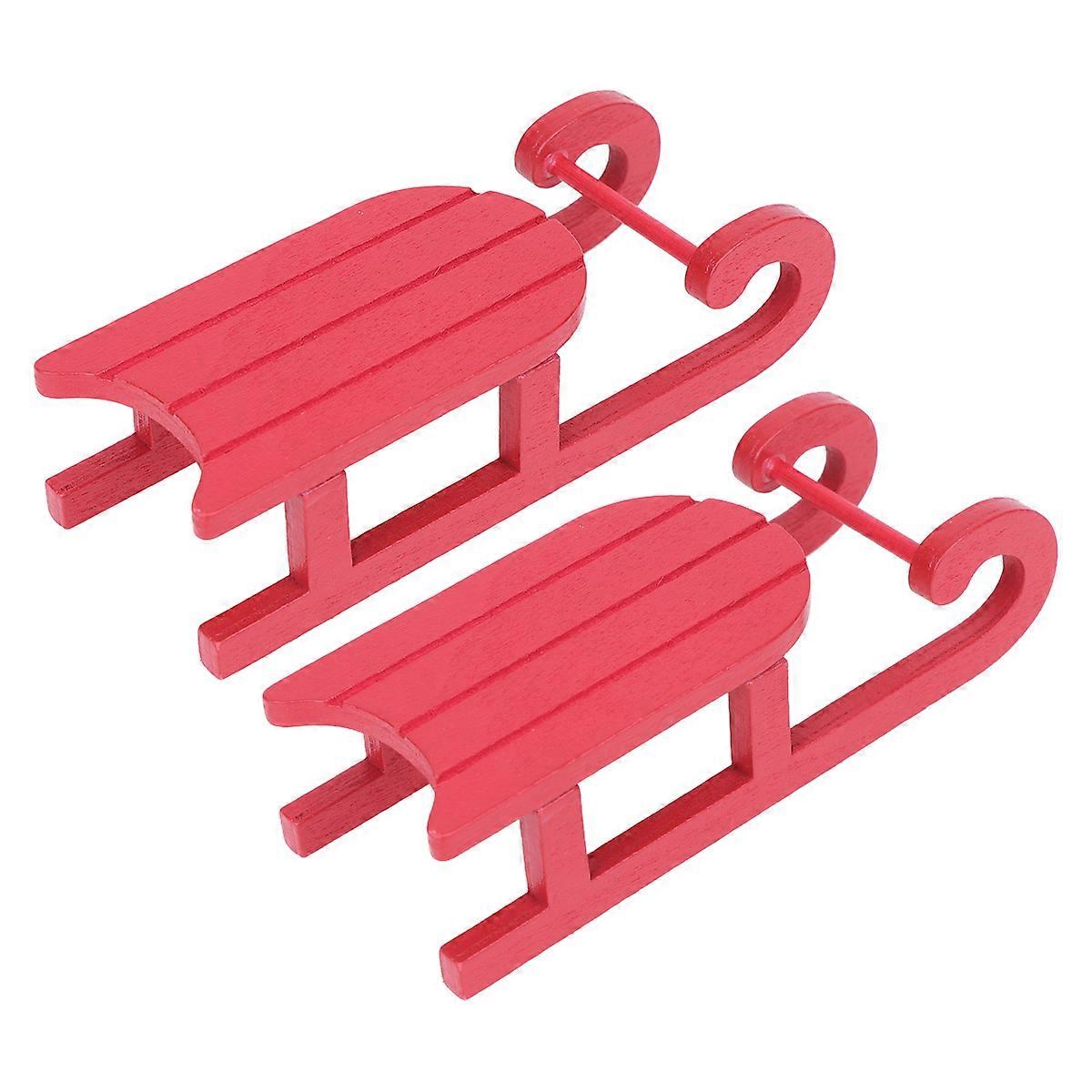 Sleigh Figurine Mini Desktop Ornament Red Christmas Celebration Decorative Sled For Home Decoration 2Pcs