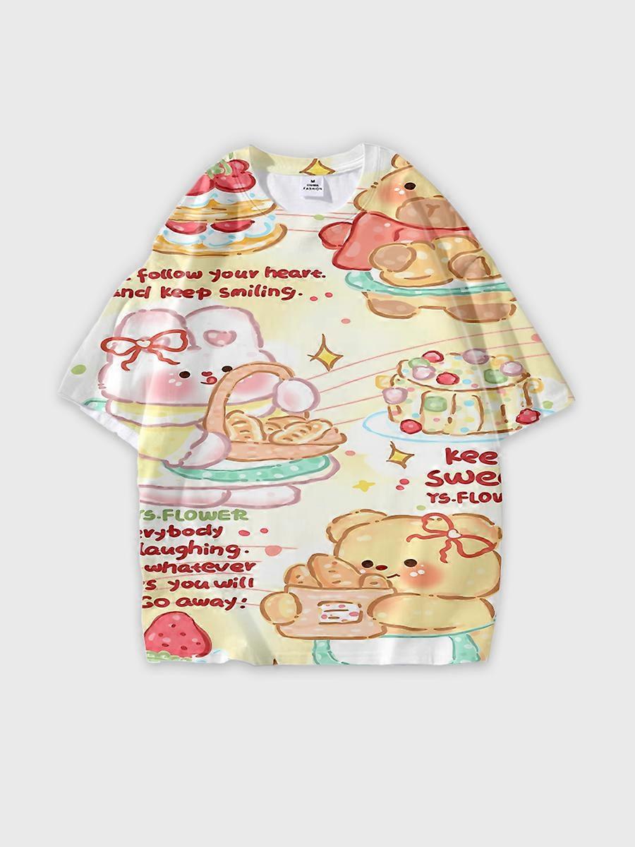 T-shirt round neck Pattern loose short sleeve O232