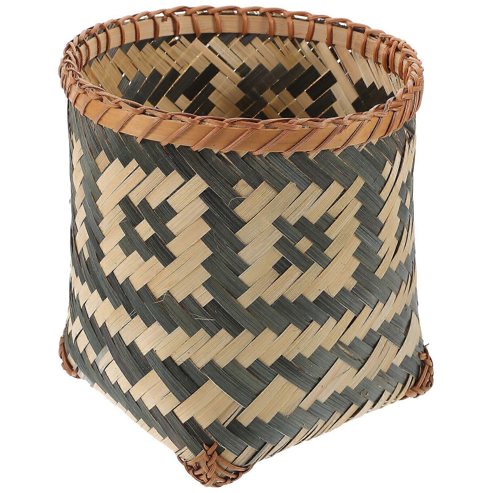 1Pc Bamboo Woven Basket Household Wastepaper Basket Creative Storage Container Random Style