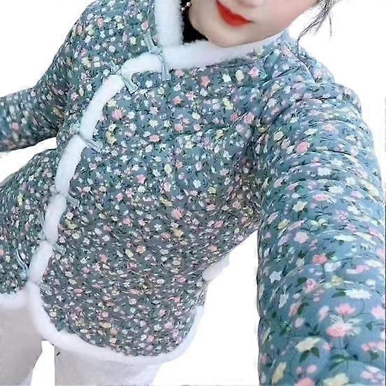 Women Winter Cotton Coat Flower Print Sleeveless Chinese Ethnic Style Color Matching Padded Thick Plush Warm Single-breasted Lady Plus Size Coat