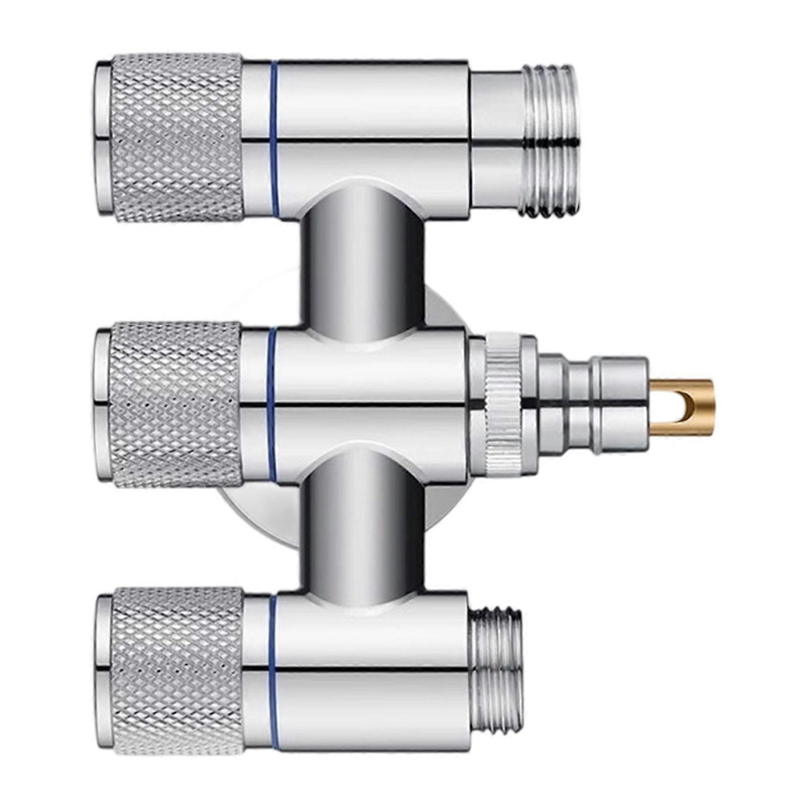 1/4 1/6inch 3 Port Faucet Adapter With 1/4 Water Shutoff Valves Electroplate Finish Valves for Standard Pipe Connection Gun grey