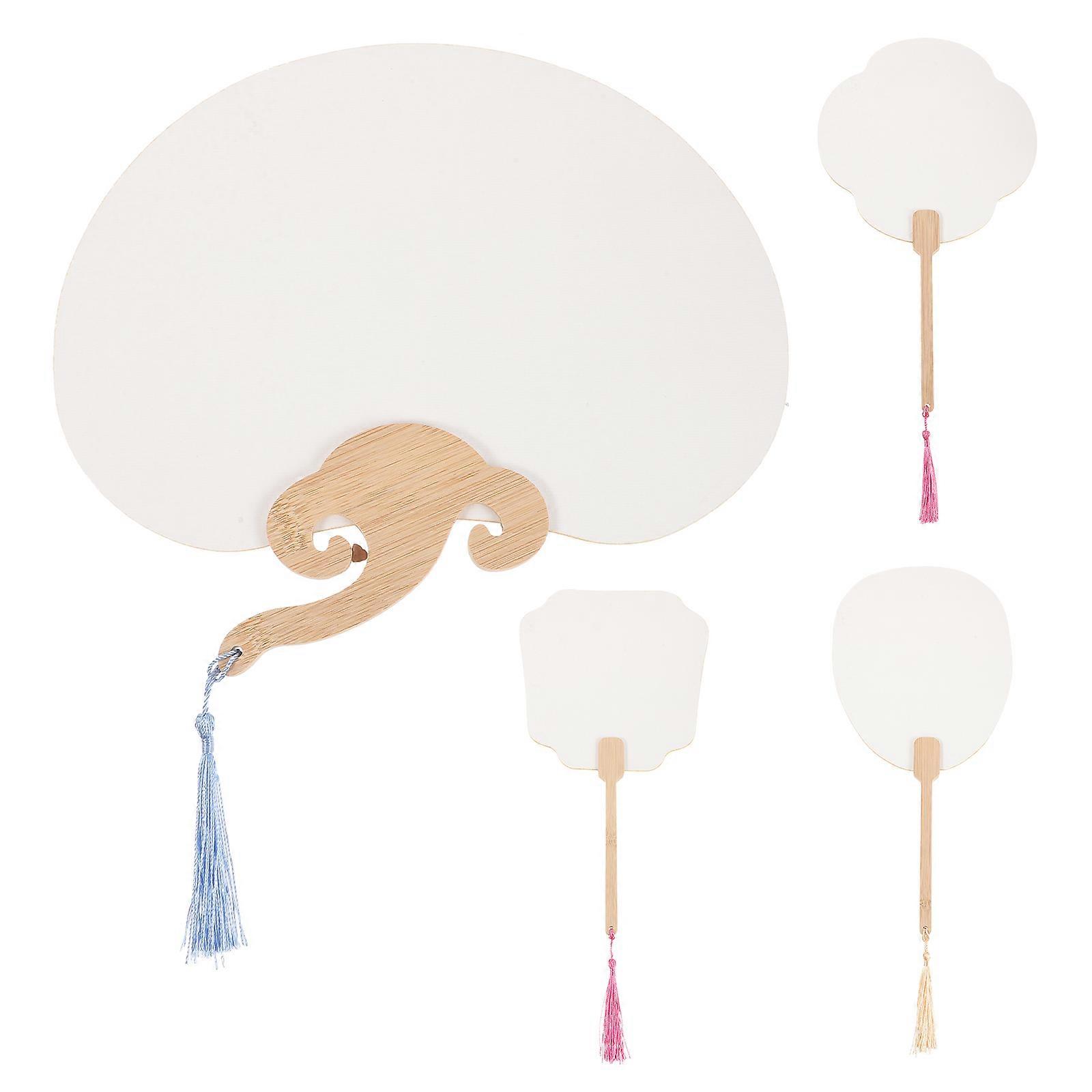 DIY Blank Paper Fans for Handheld Use Assorted Color Traditional Design with Wood and Thread 4 Pieces