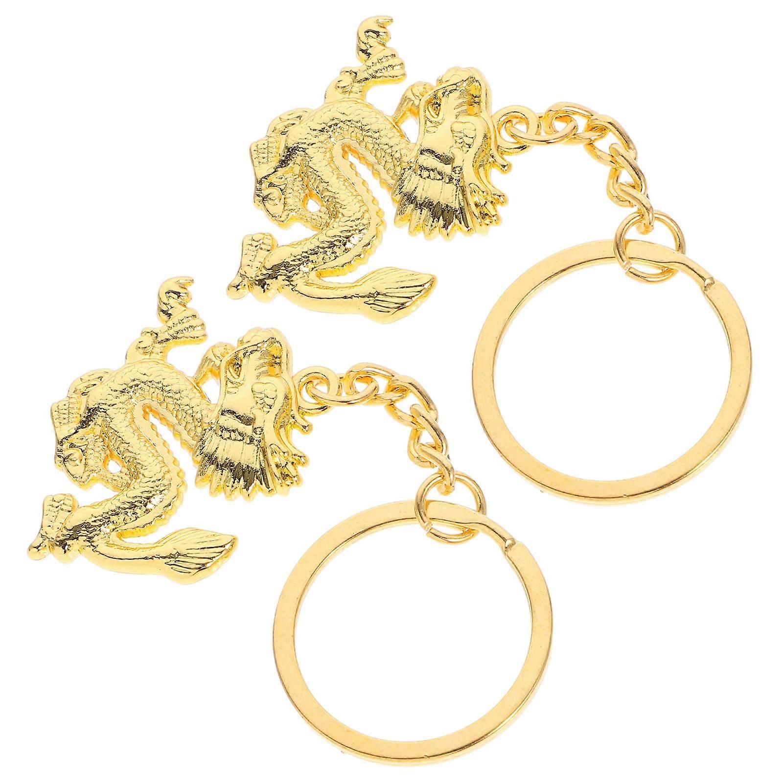 Golden Dragon Themed Hanging Keychain for Decor Made of Zinc Alloy 2pcs Very and Elegant