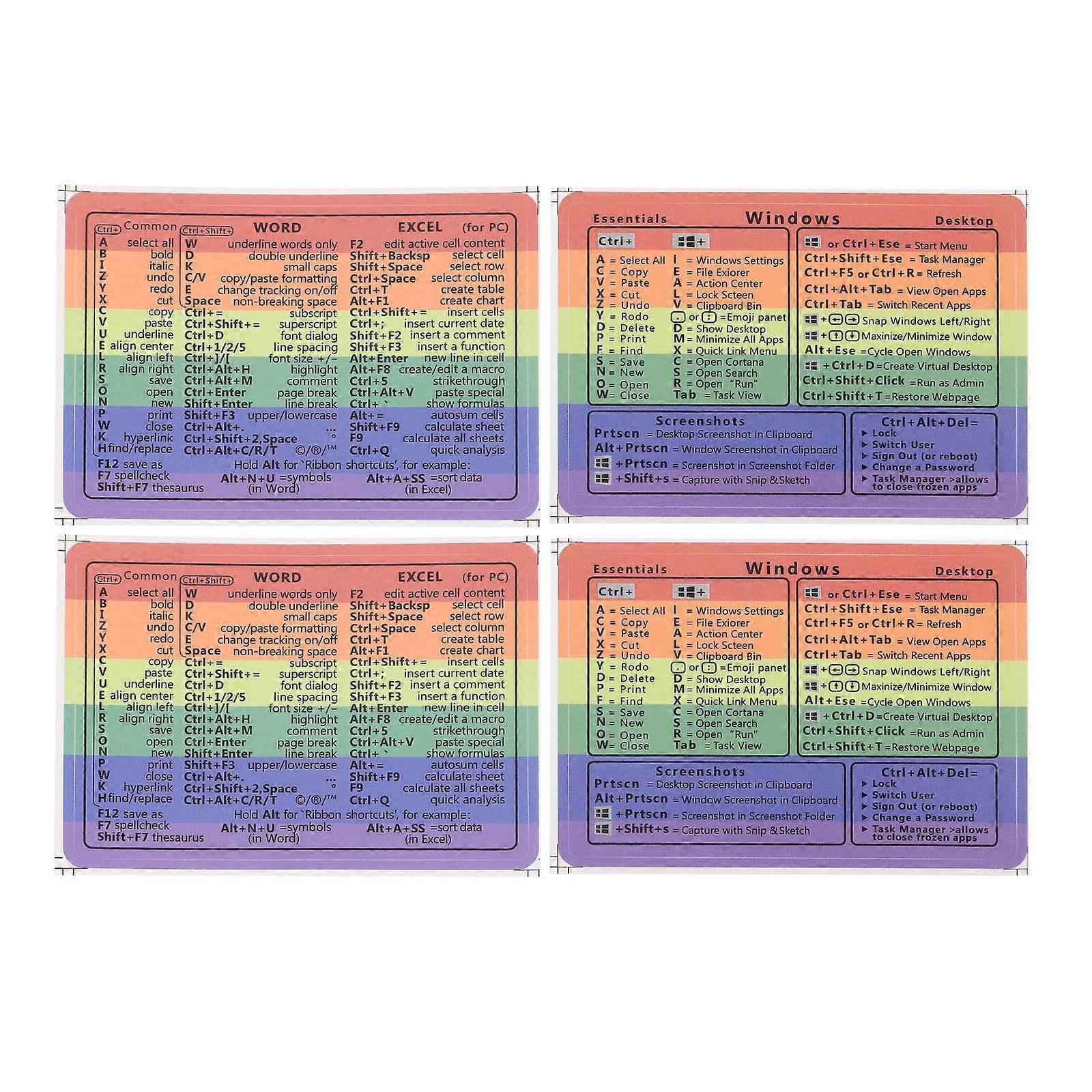 Laptop Shortcut Stickers for Decor 4 Sheets Fits Most Laptops