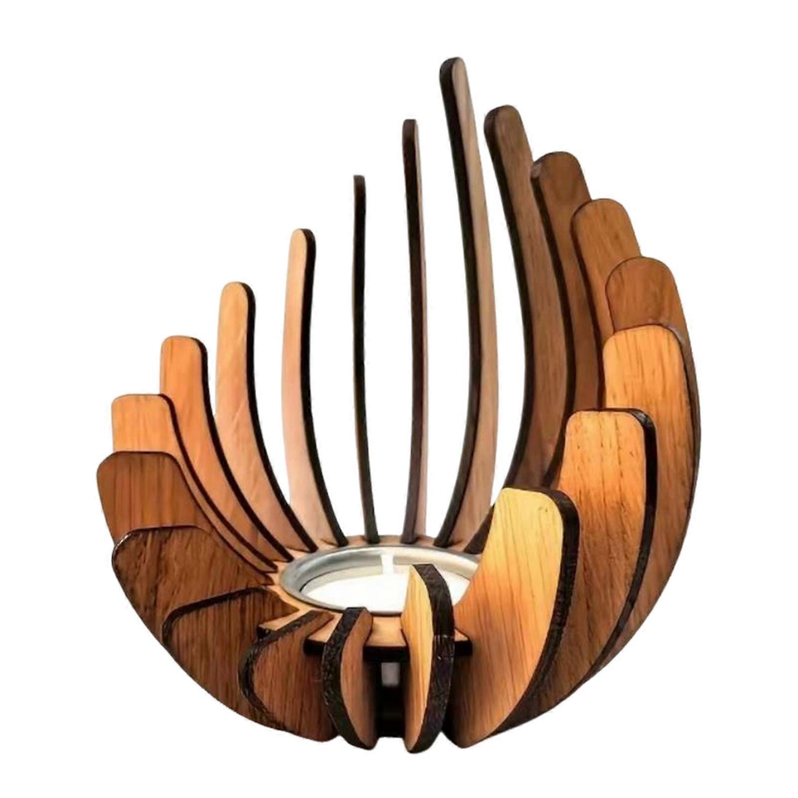 Lotus-Shape Wooden Tea Light Candle Holder Exquisite-Lotus Design Office Desk Accessory