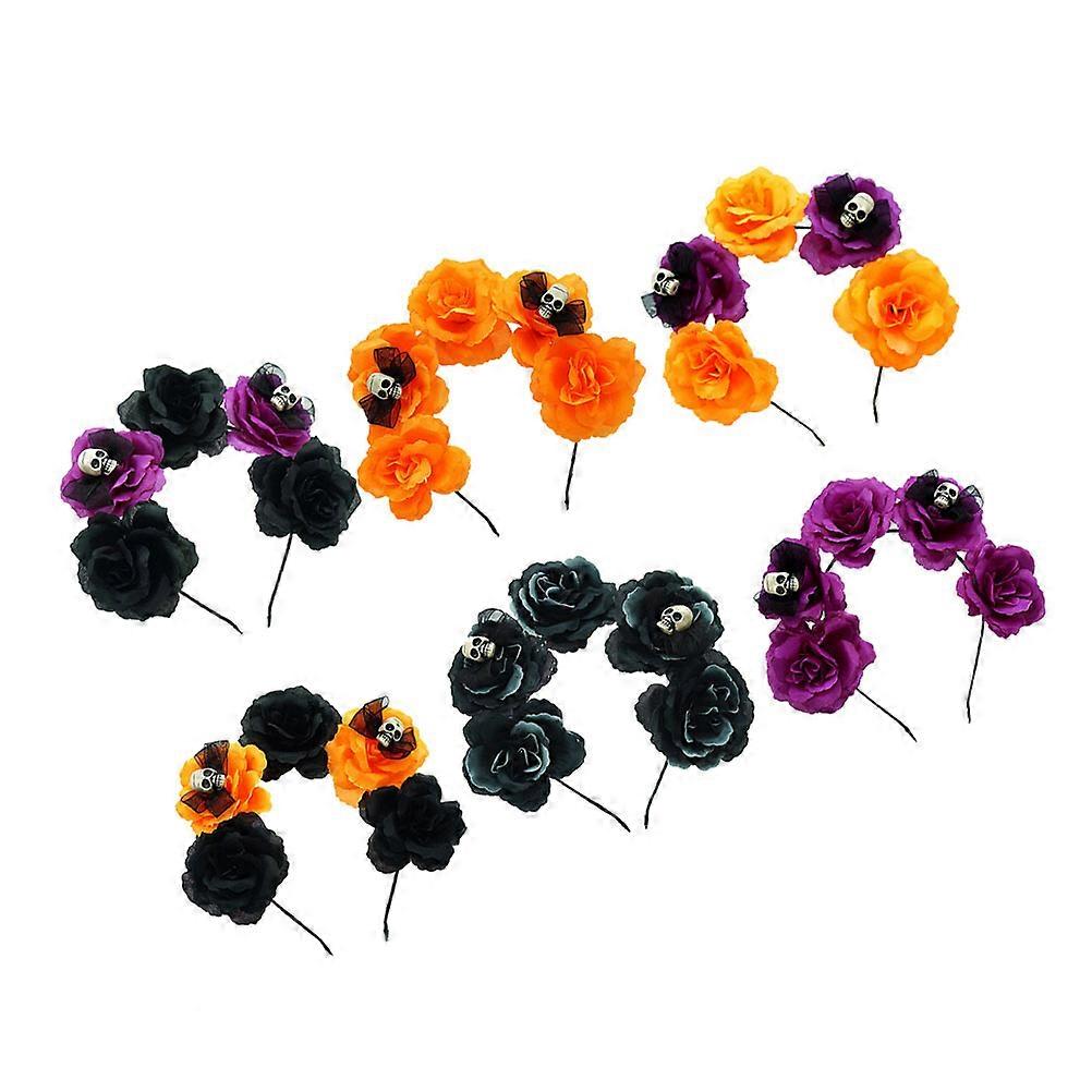 Halloween Floral Hairband Spooky Accessories Assorted Color 8.3×7.9×2in Comfortable 6Set