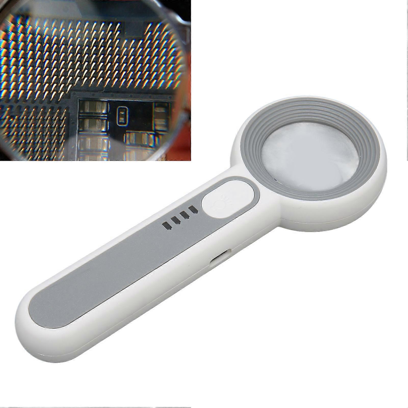Handheld Magnifying Glass 11X Touch Button Rechargeable 3 Grades LED Lighted Magnifier for Close Work and Reading Books 