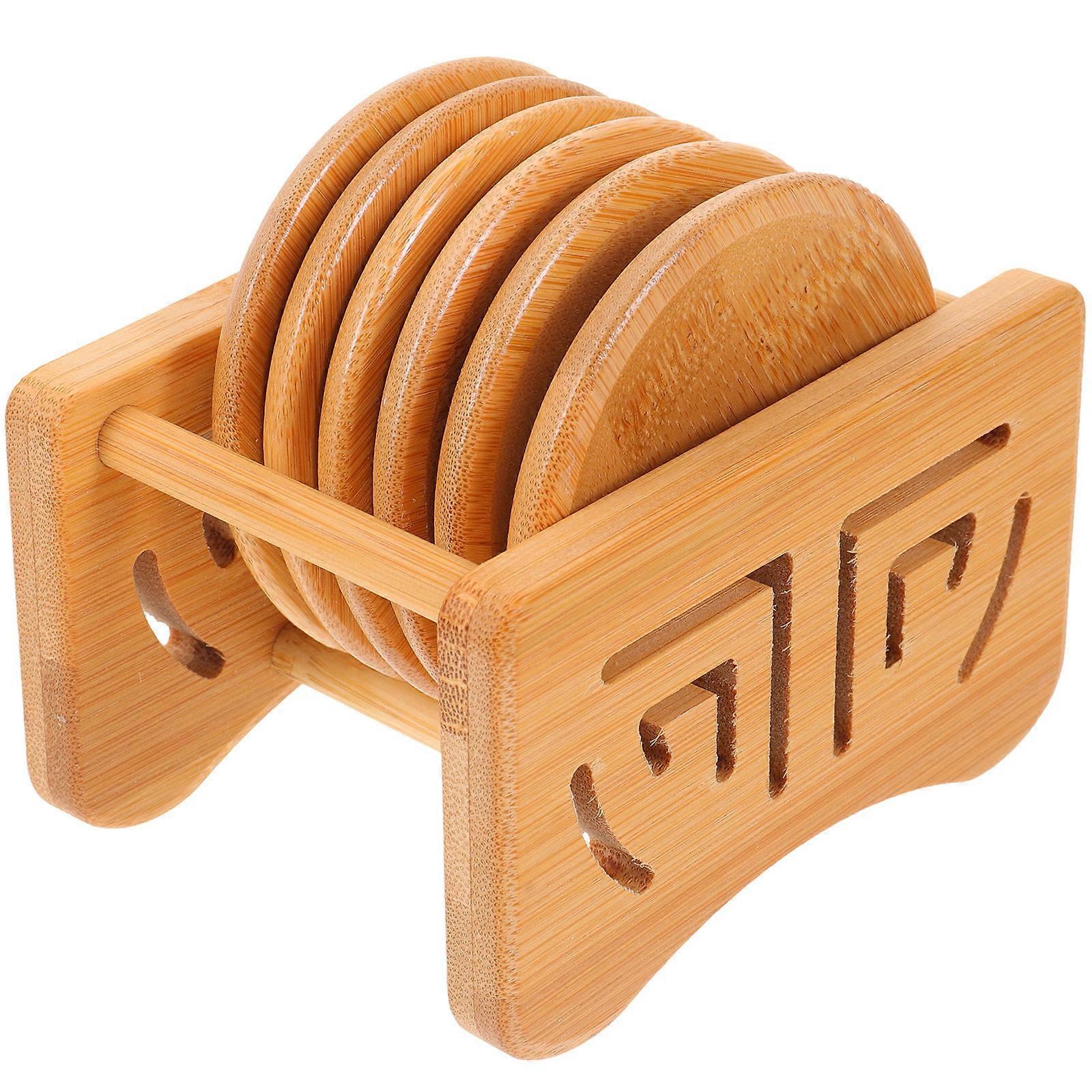 Bamboo Coaster Set Heat Insulation Pads with Rack Home Use Brown 1Set