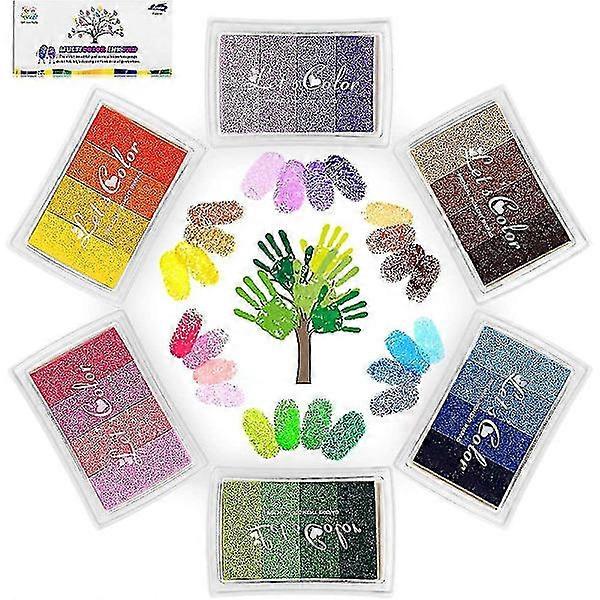 24 Color Ink Pad Set, Fingerprint Ink Pad Non-Toxic Washable Ink Stamp Pad