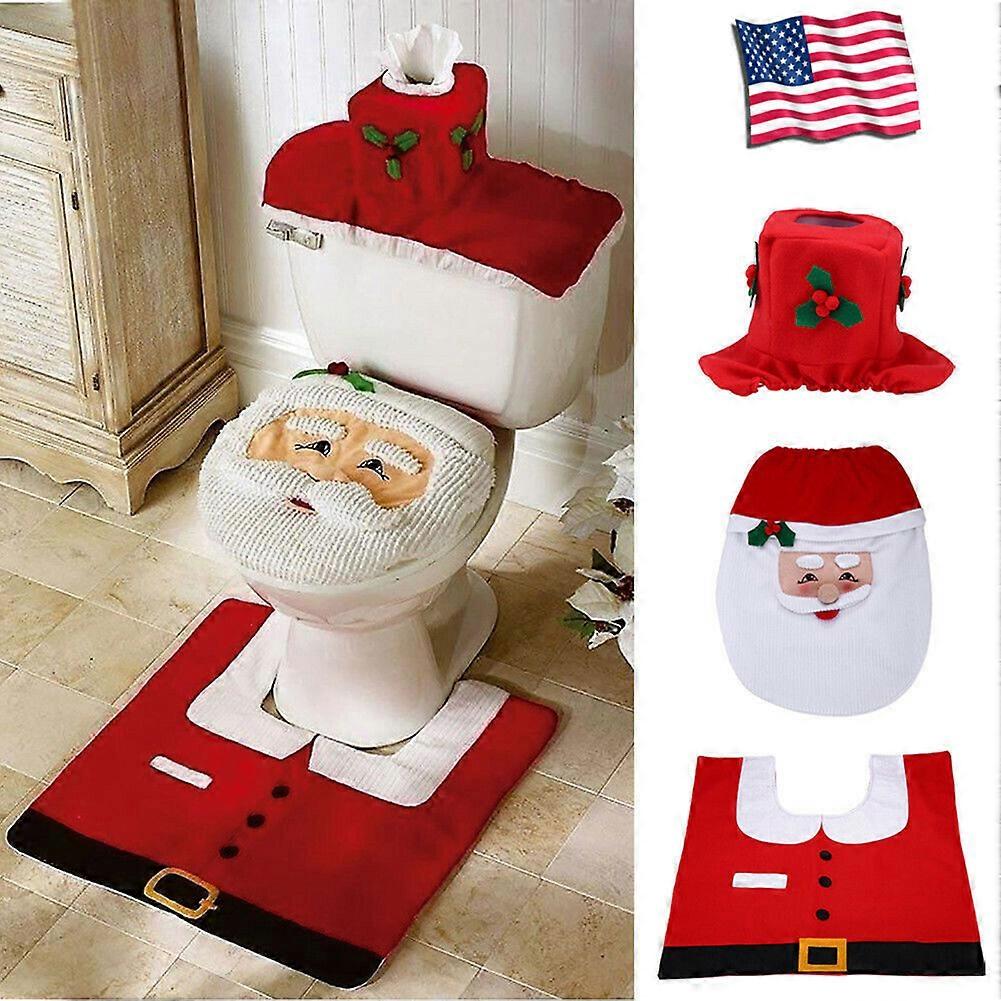 3Pcs Christmas Non-slip Toilet Seat Cover Santa Claus Pattern Toilet Seat Cover Christmas at Home Case Bathroom Decoration