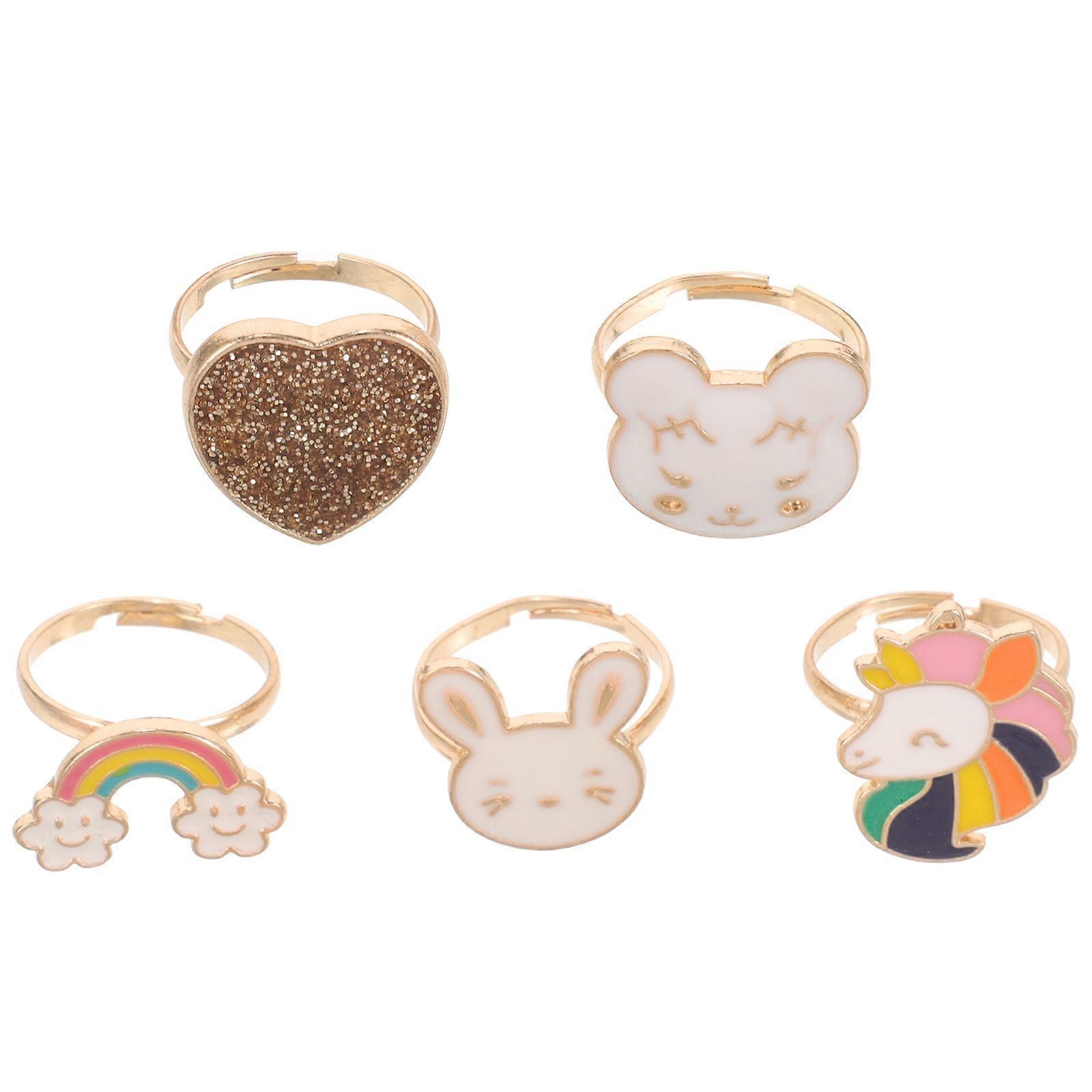 5Pcs Adjustable Unicorn Rings Jewelry Children Assorted Color Great For Parties