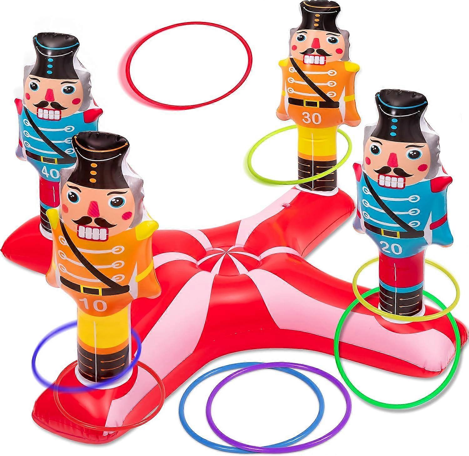 Christmas Nutcracker Throwing Game, Inflatable Ring Throwing with 8 Rings