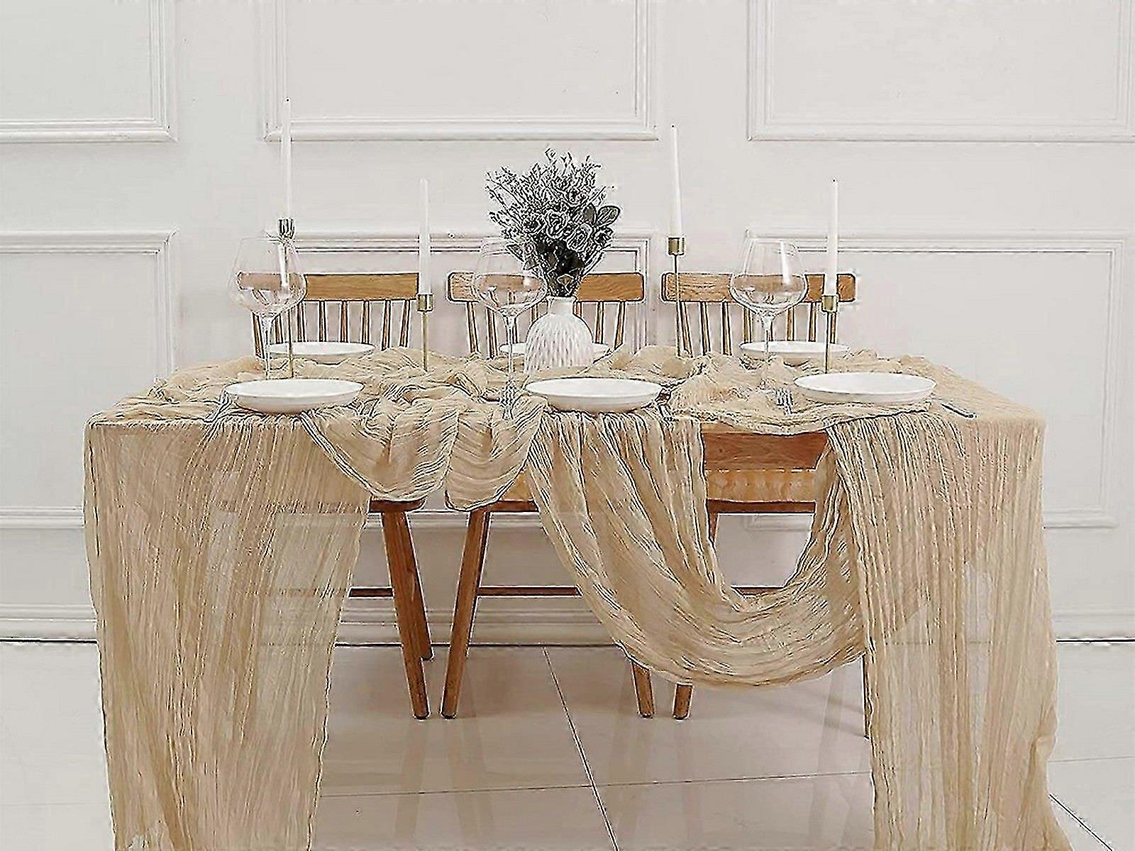 90x300cm Tulle Doily Table Runner Wedding Table Cloth Decor Beige