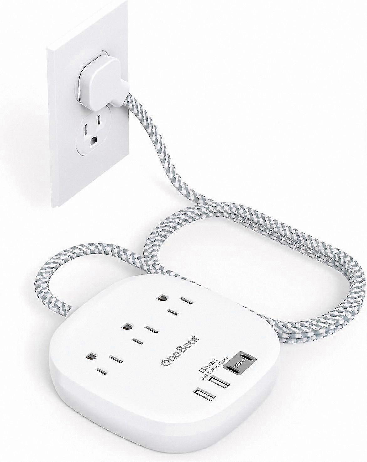 Flat Plug Power Strip with 5ft Extension Cord, 3 Outlets, Ultra Slim Design for Home and Office Use