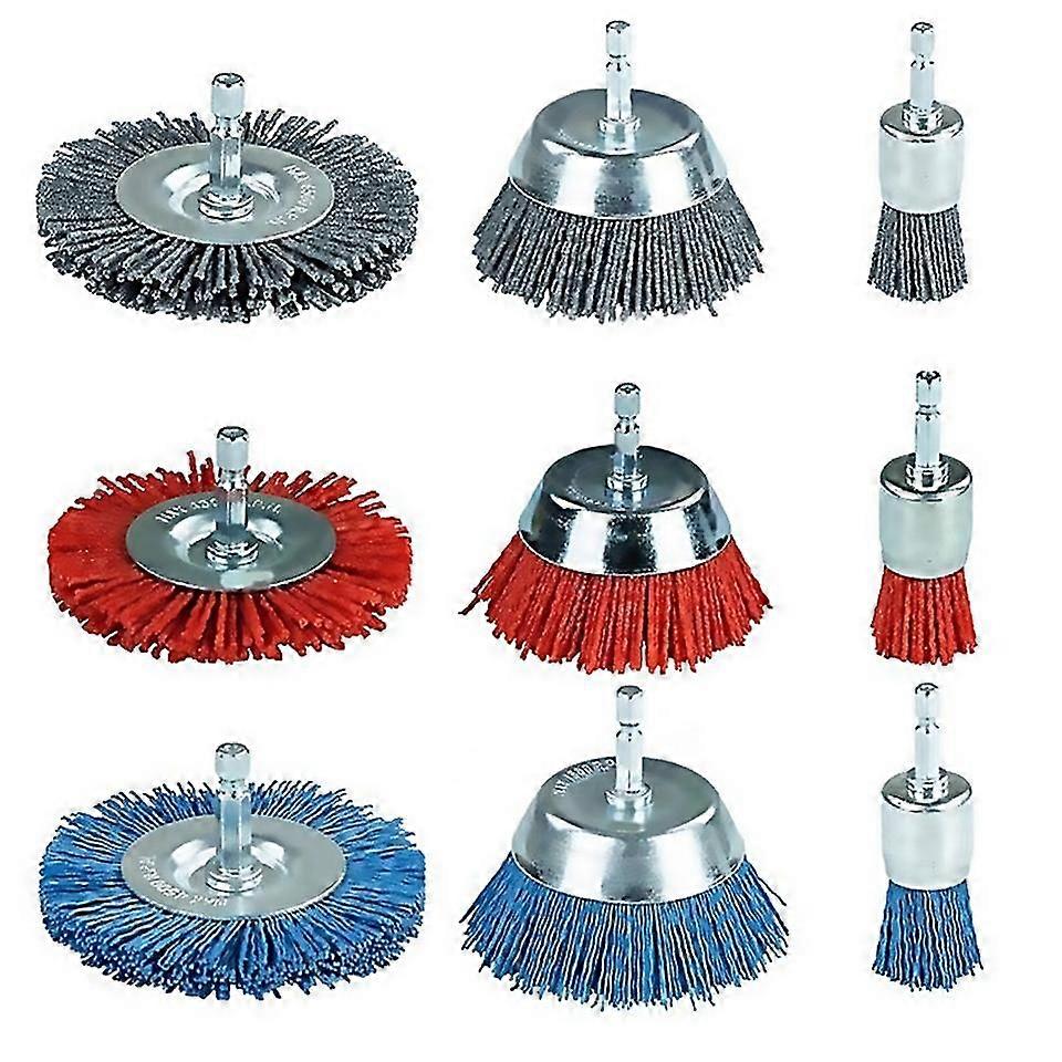 For 9 Pack Nylon Filament Abrasive Wire Brush Wheel Cup Brush Set