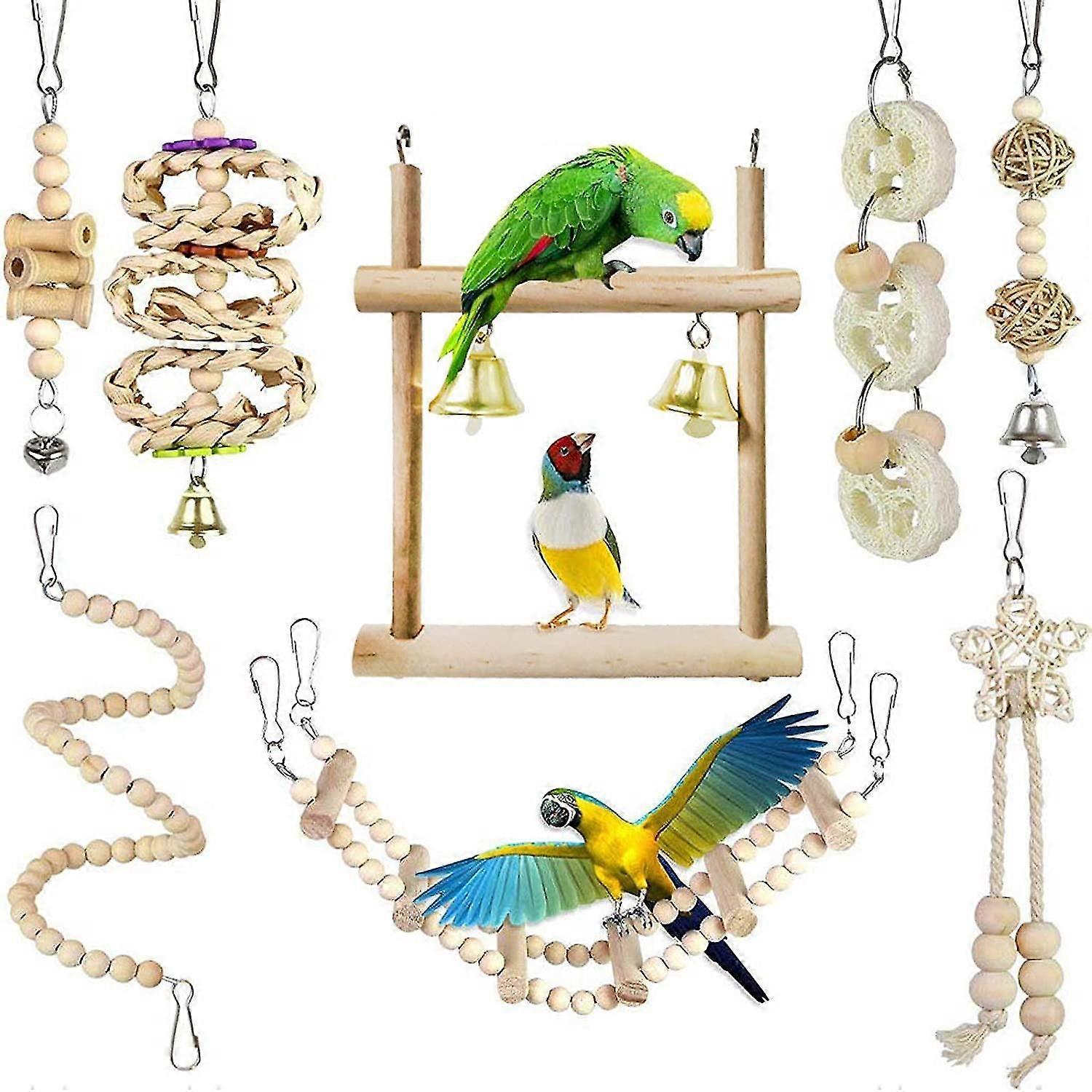 Set Of 8 Wooden Bird Toys