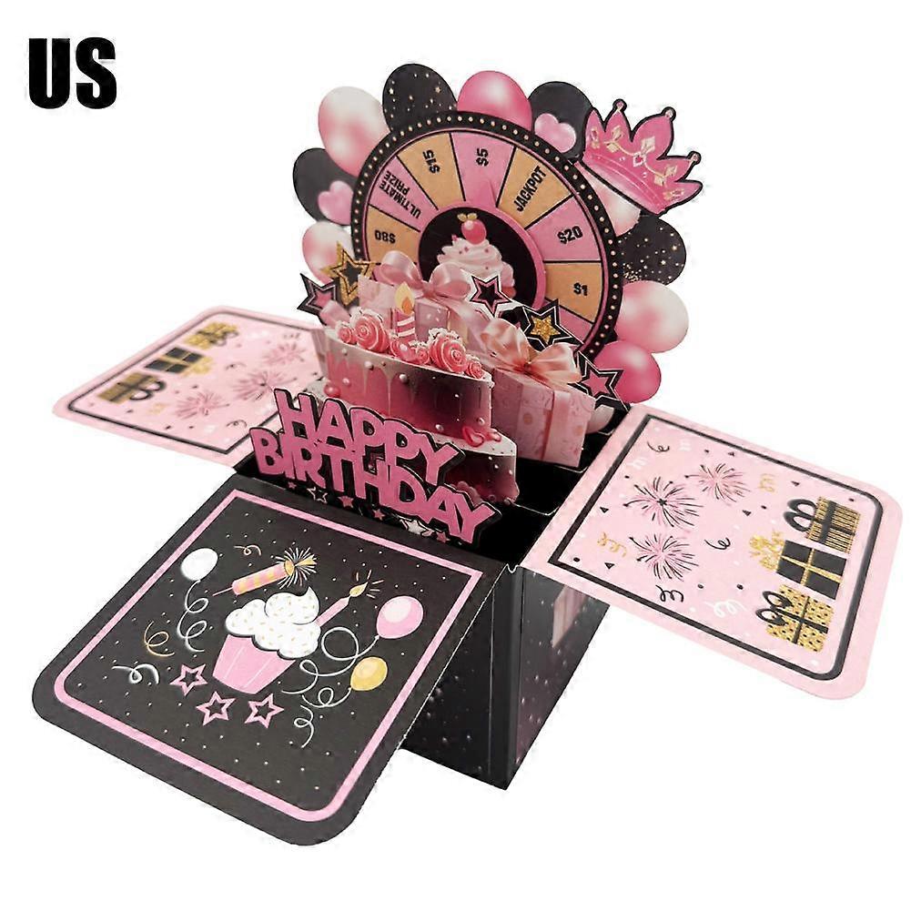 Happy Birthday 3D Box Greeting Card Lucky Draw Wheel in Different Languages