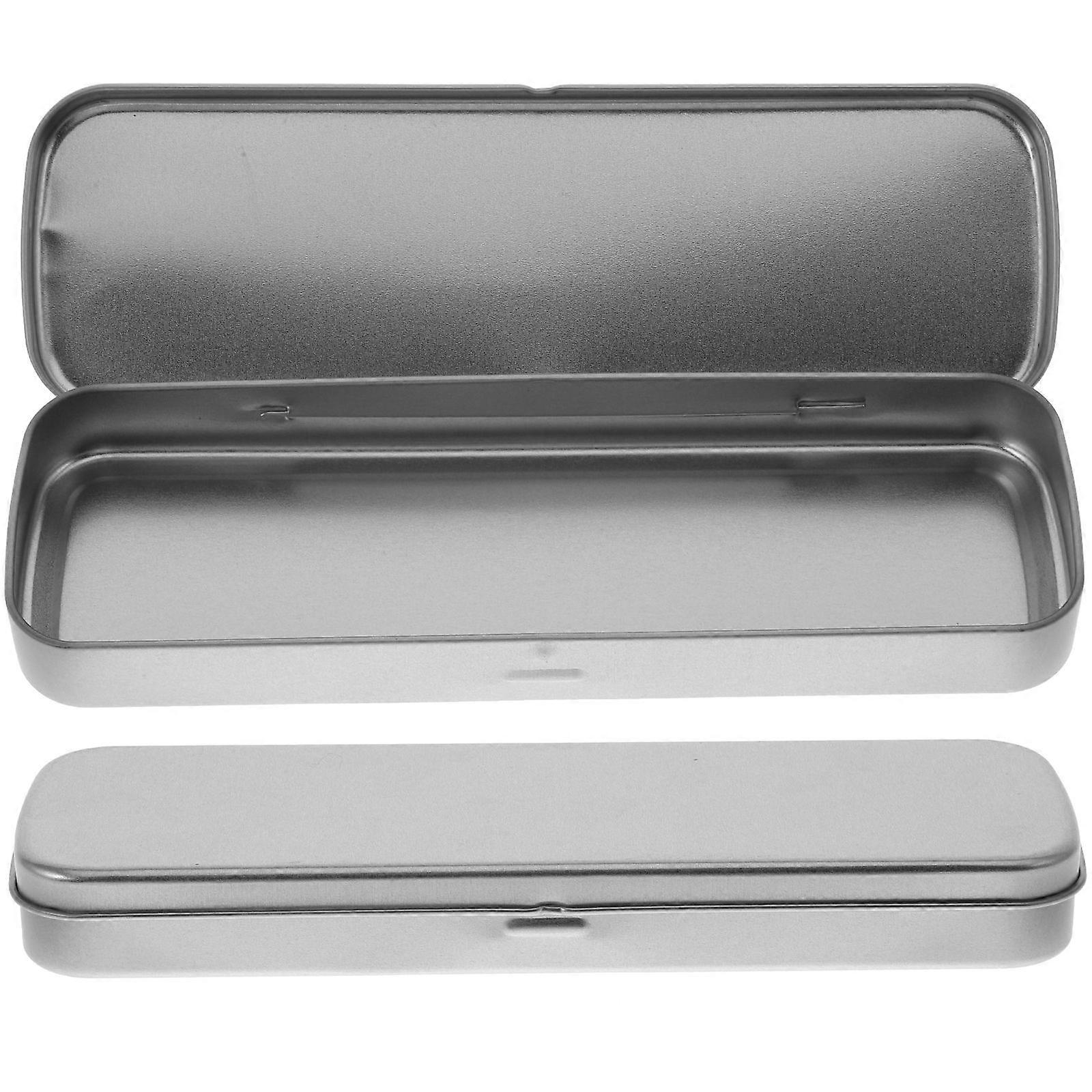 2pcs Empty Metal Pencil Boxes Silver Pen Holders Functional School Pencil Boxes for Kids