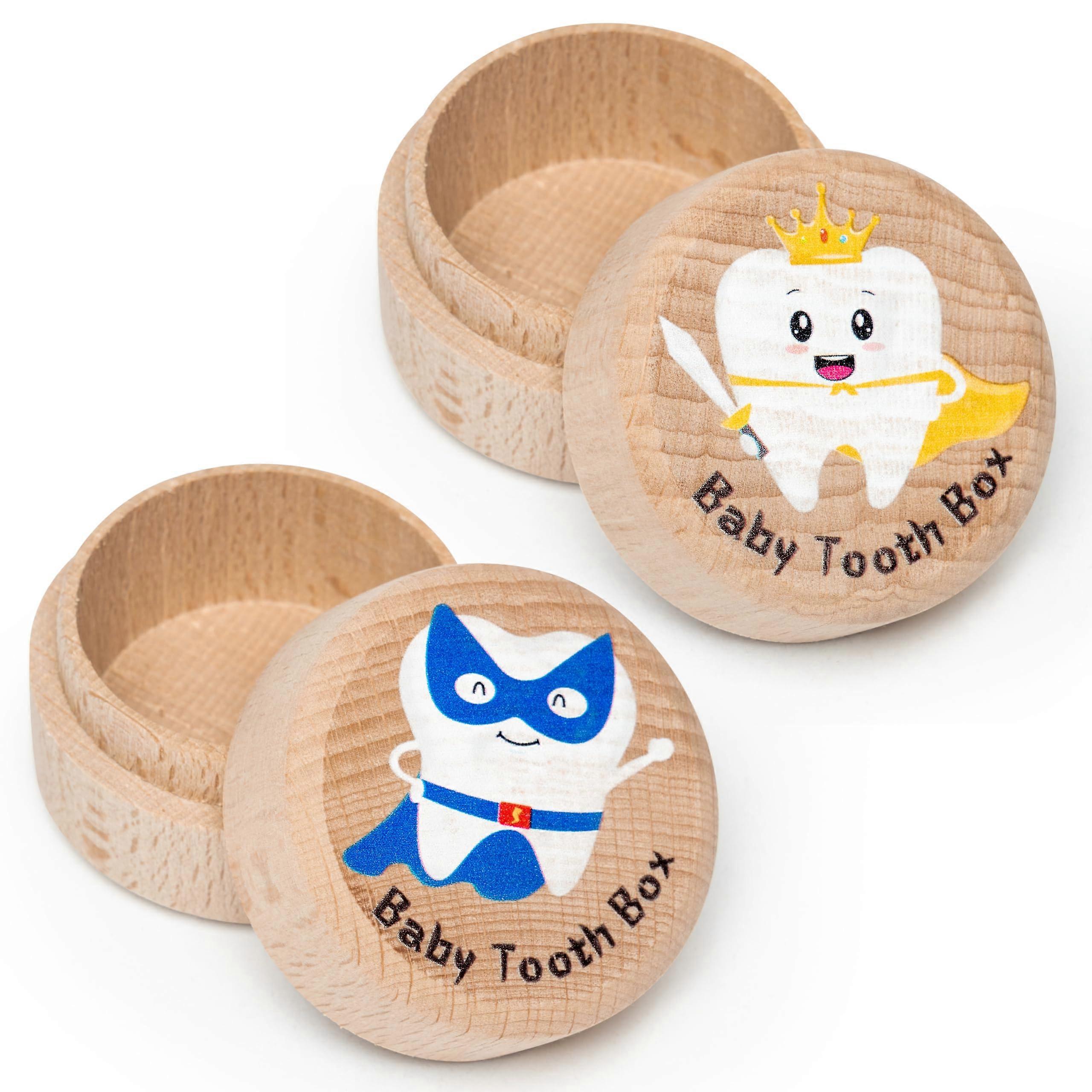 Tooth Keepsake Storage Box 2Pcs Wooden Colorful Tooth Hero Box Under Pillow Milk Teeth Container Case Organizer