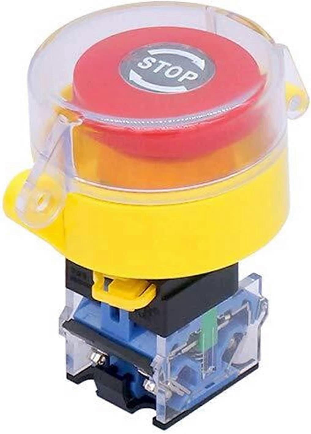 22mm 1 NC 1 NO Red Mushroom Latching Action Emergency Stop Push Button Switch 10A 440V Add Protection Cover Ref: 1009