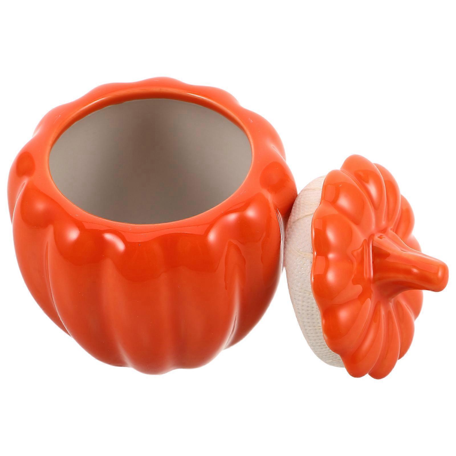 Porcelain Storage Container Pumpkin Shaped Ceramic Jar for Fall Season and Tea Enthusiasts Orange Ceramic Multipurpose Use 1Set