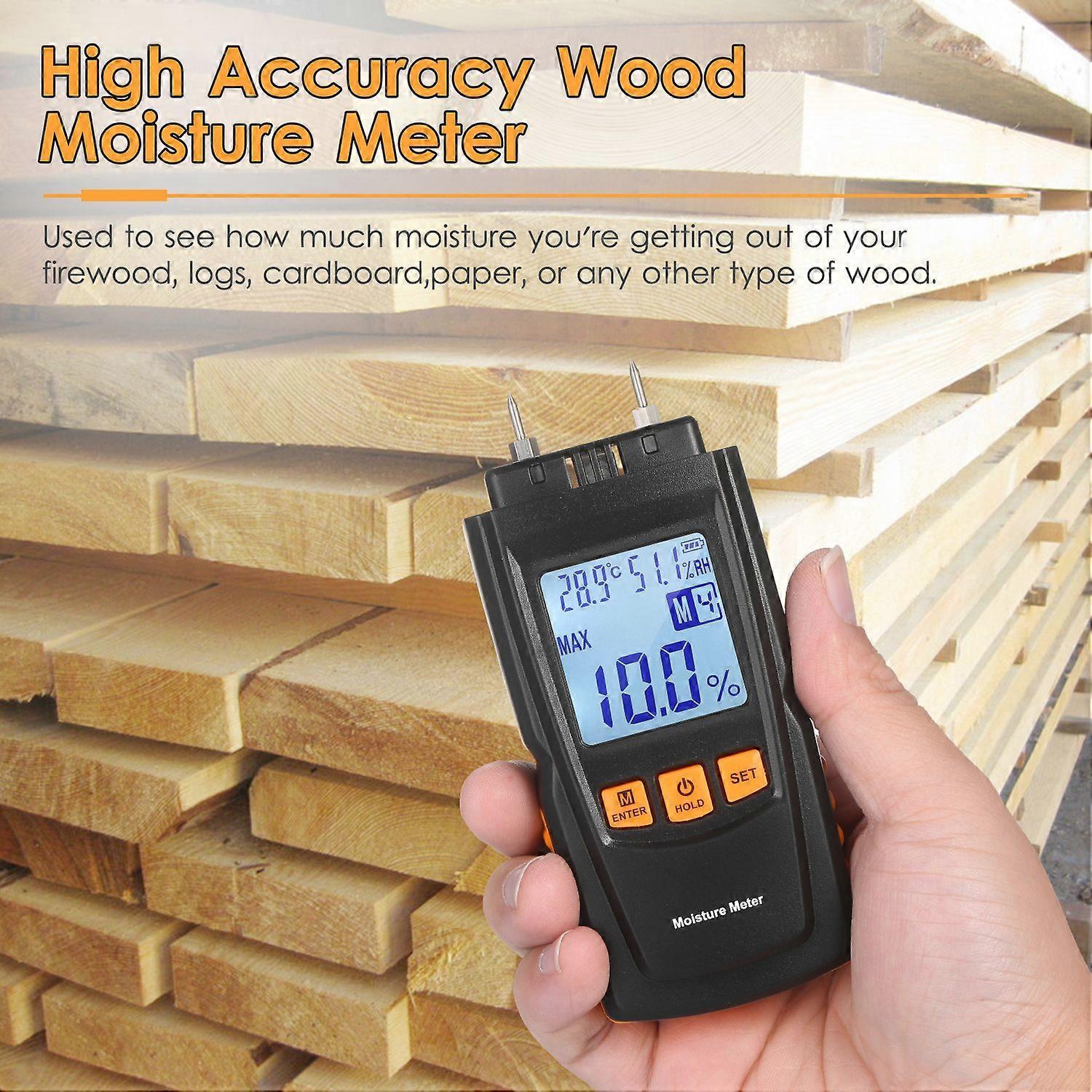 3-in-1 Digital Wood Moisture Meter Firewood Water Content Analyzer Ambient Temperature+Humidity+Wood Moisture Tester with Backlight for Woodworking Lu