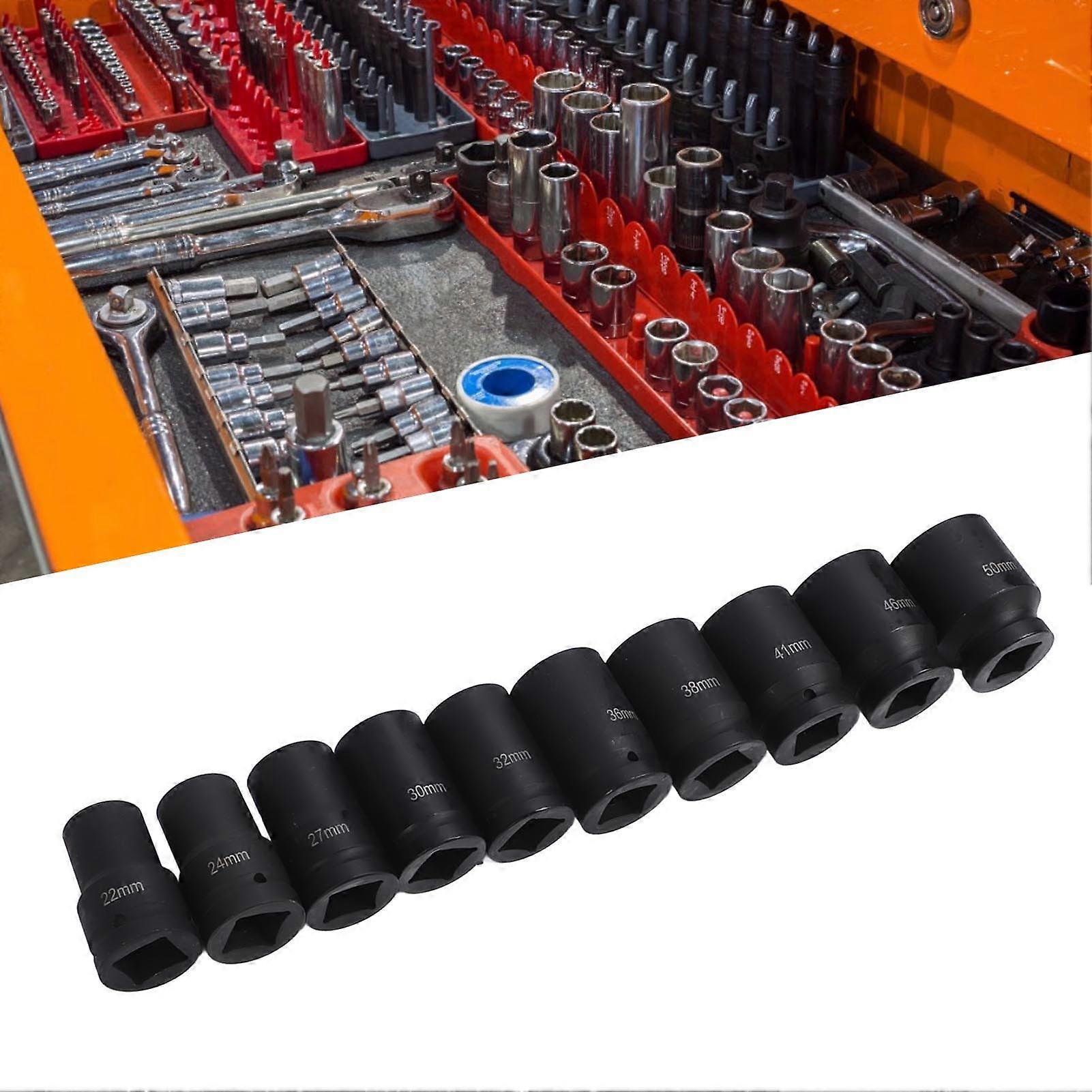 10PCS 1in Drive Deep Impact Socket Set Schwarz CR MO Stahlkasten