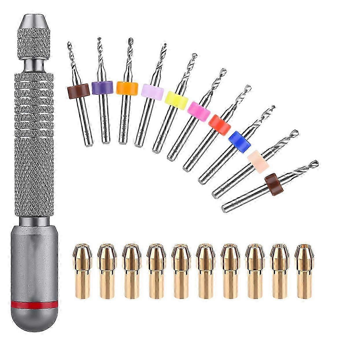 Mini hand drill bits set for precision work - 10Pcs metal pin vise