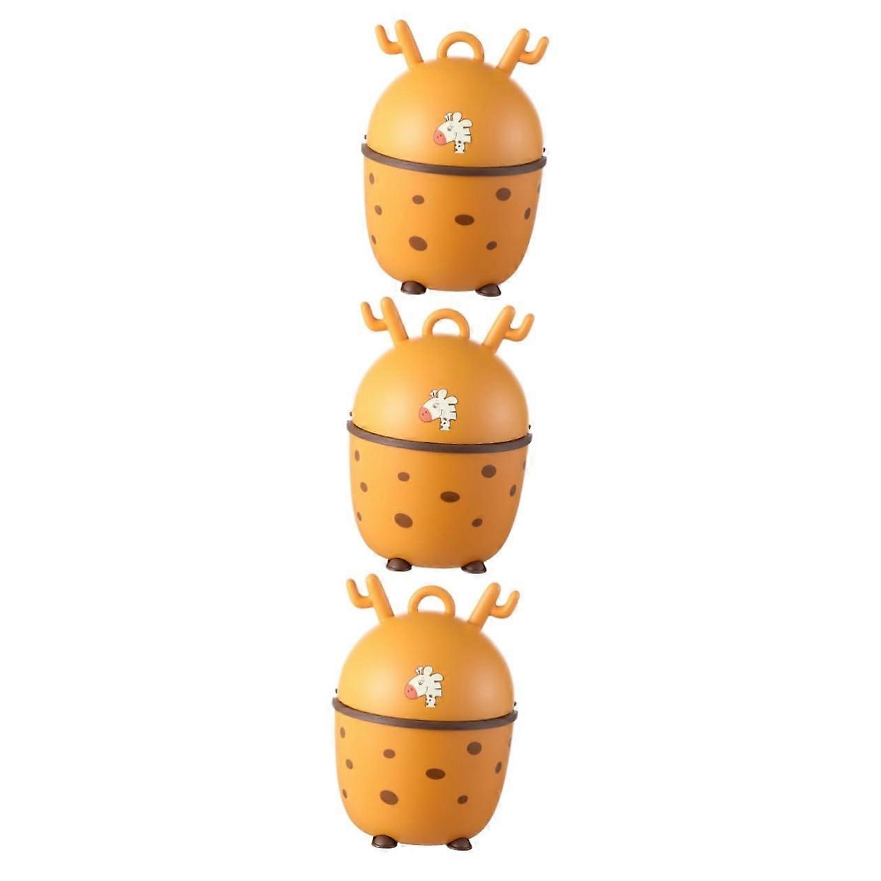 3pcs Cute Cartoon Trash Bin Push Lid Desktop Trash Can For Home Office School Dormitory Storage Plastic Compact 3Pack