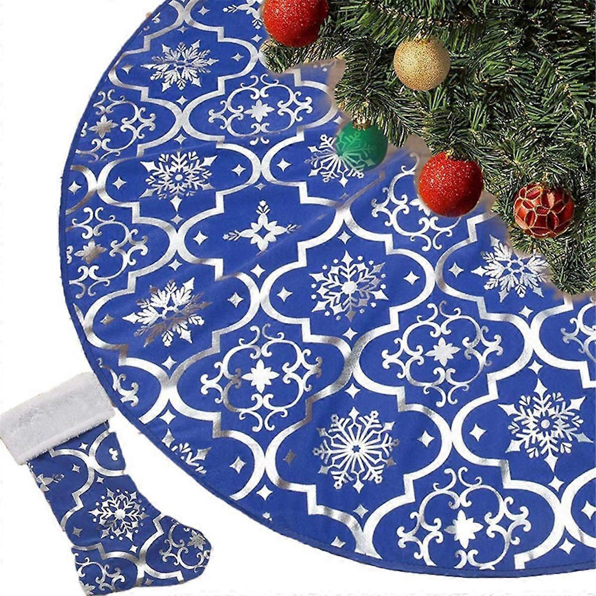 48 Inch Christmas Tree Skirt Xmas Soft Cover Mat Decor Snowflake Collar Farmhouse Tree Skirt,Blue