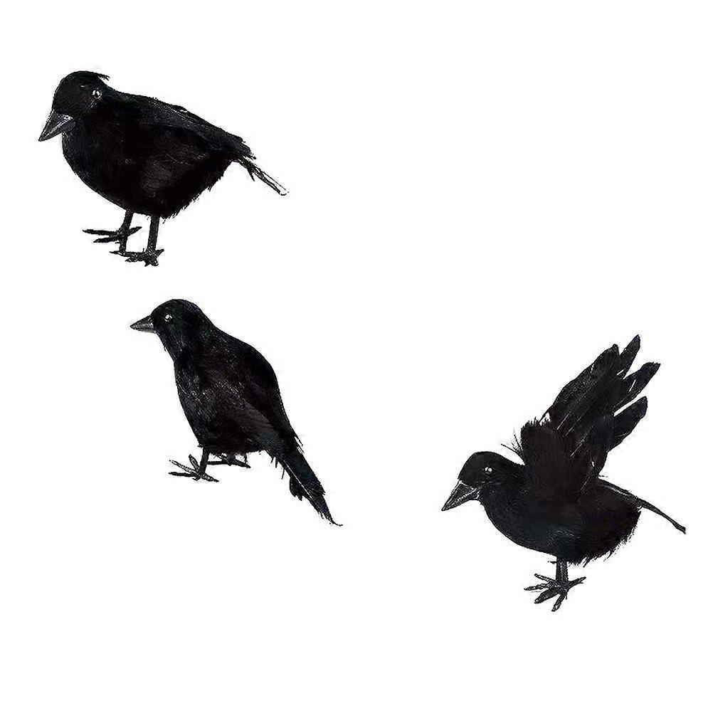 3Pcs Realistic Crows Artificial Crows Decorations Halloween Decorations Birds