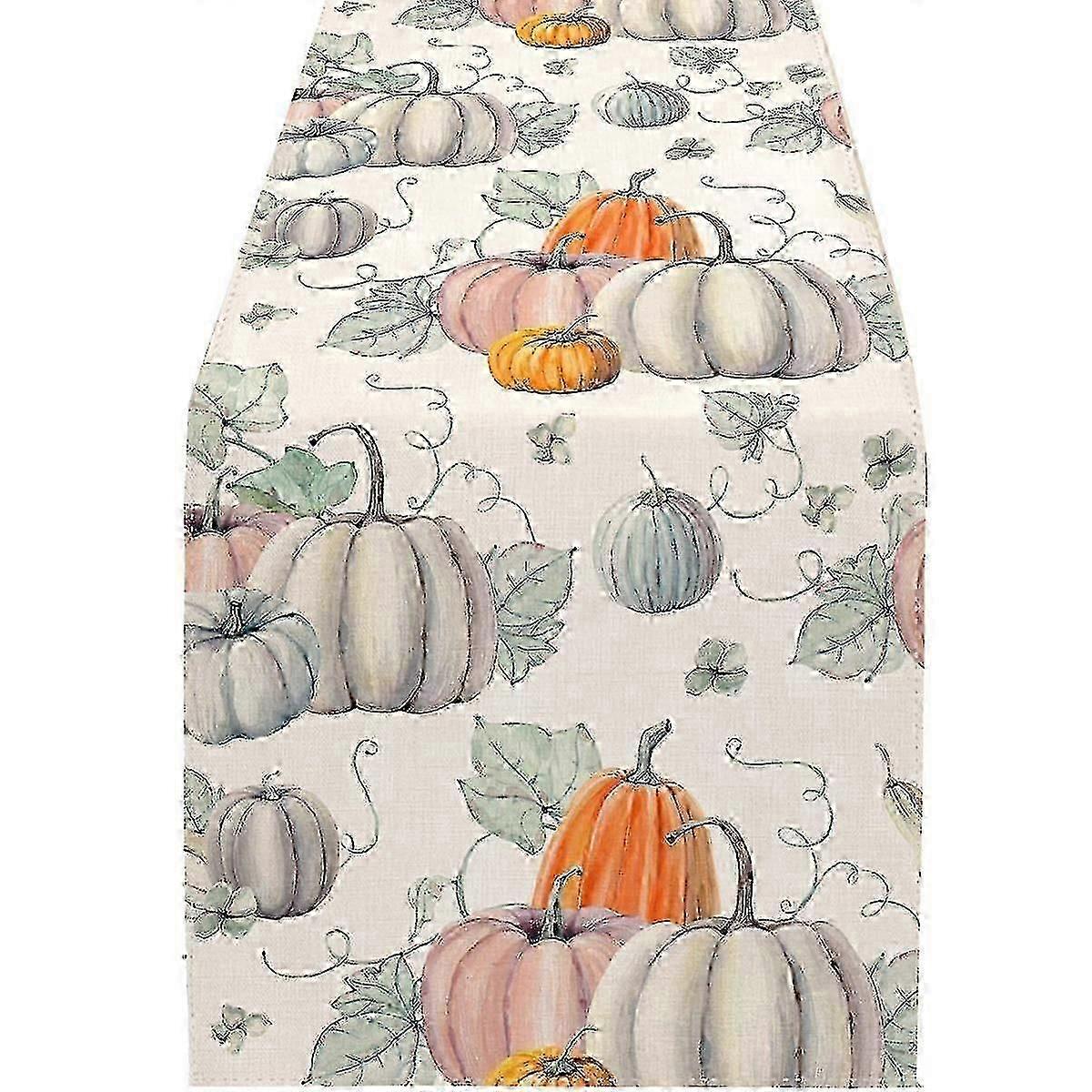 Fall Gray Pumpkin Table Runner, Autumn Thanksgiving Table Runners For Kitchen Dining Coffee Or Indo