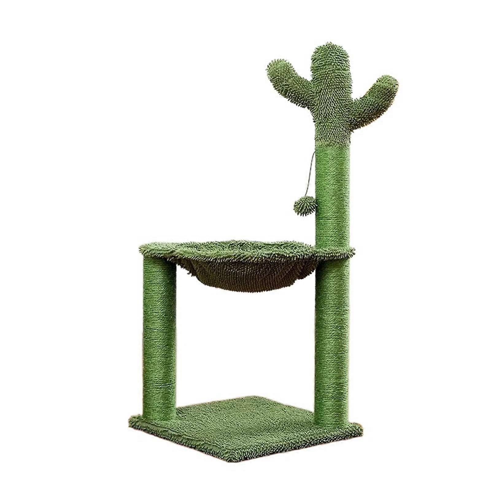 Cat Tree For Large Cats With Cactus Scratching Post, Sisal Rope Scratcher Tree, Spacious Net Climbing Frame Cat Vision