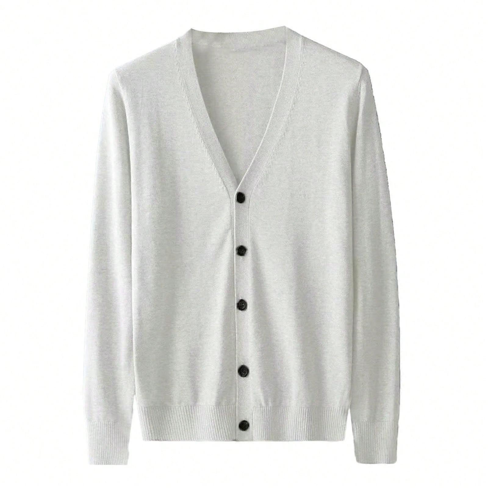 סוודר קרדיגן לגברים סוודרים סרוגים עם שרוולים ארוכים עם כפתורים מעיל מעילים אופנתיים מזדמנים בגדי גברים לבן M