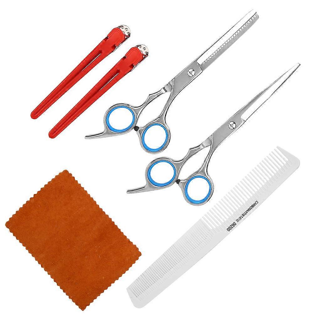 5Pcs Professional Hair Scissors Comb Set Silver with PU Bag
