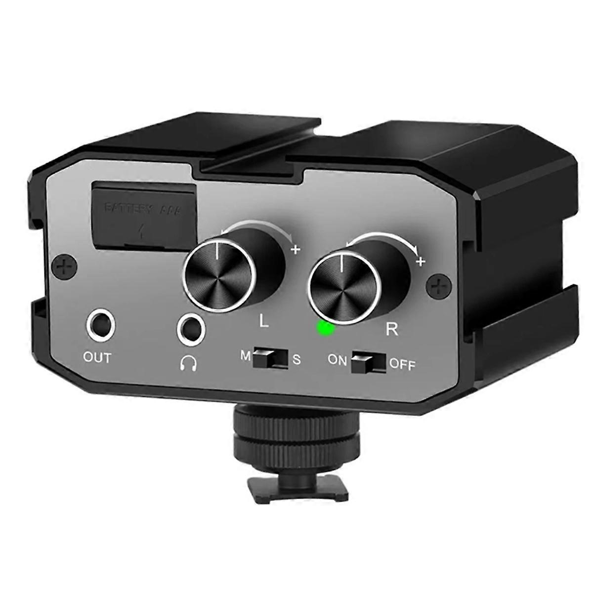 DSLR Audio Adapter Microphone Audio Mixer Adapter with Real-Time Monitoring Dual Channels 3.5mm Port Camera Mixer