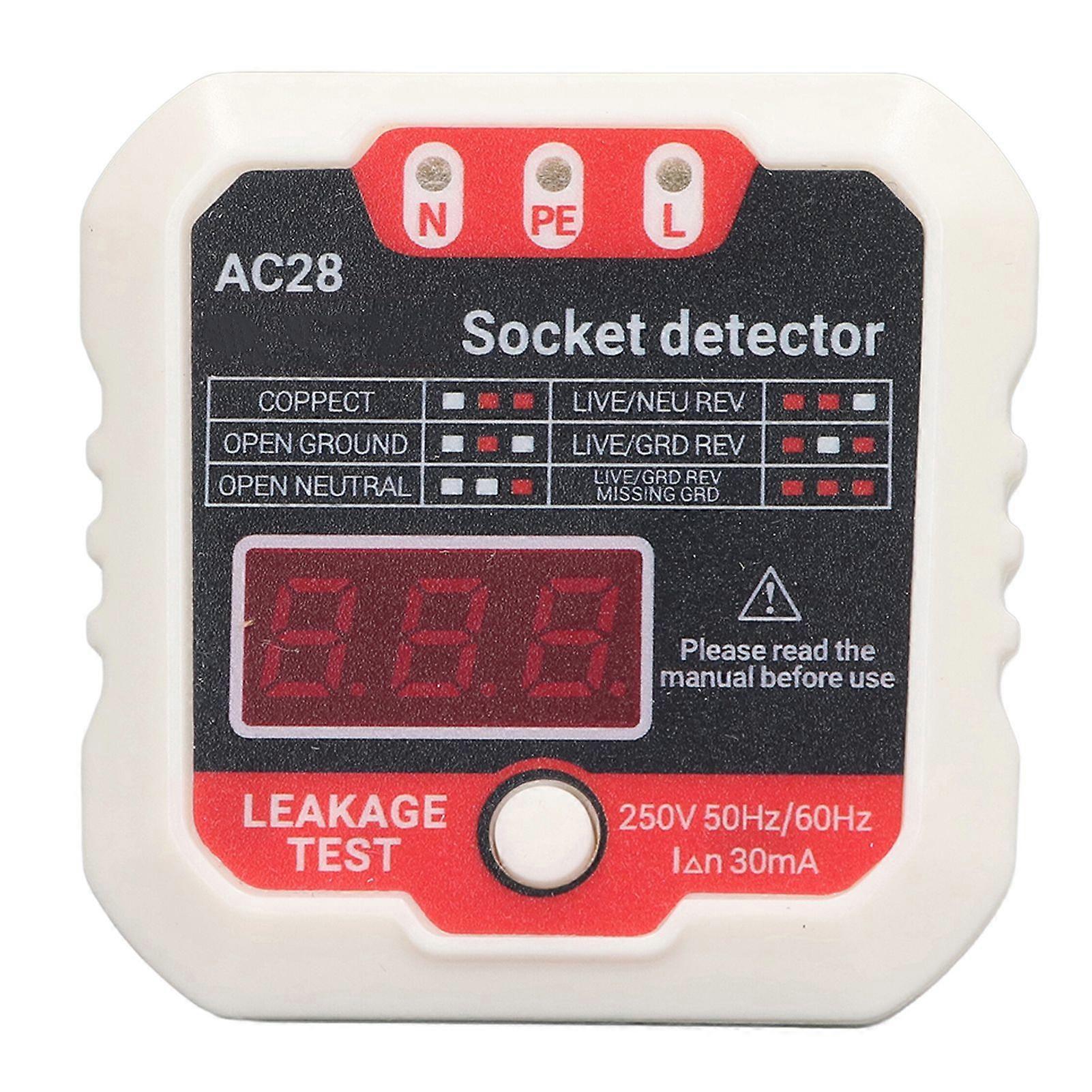 LCD Digital Display Power Socket Tester Phase Detector Ground Wire Polarity Electric Leakage Outlet Tester US Plug 110V