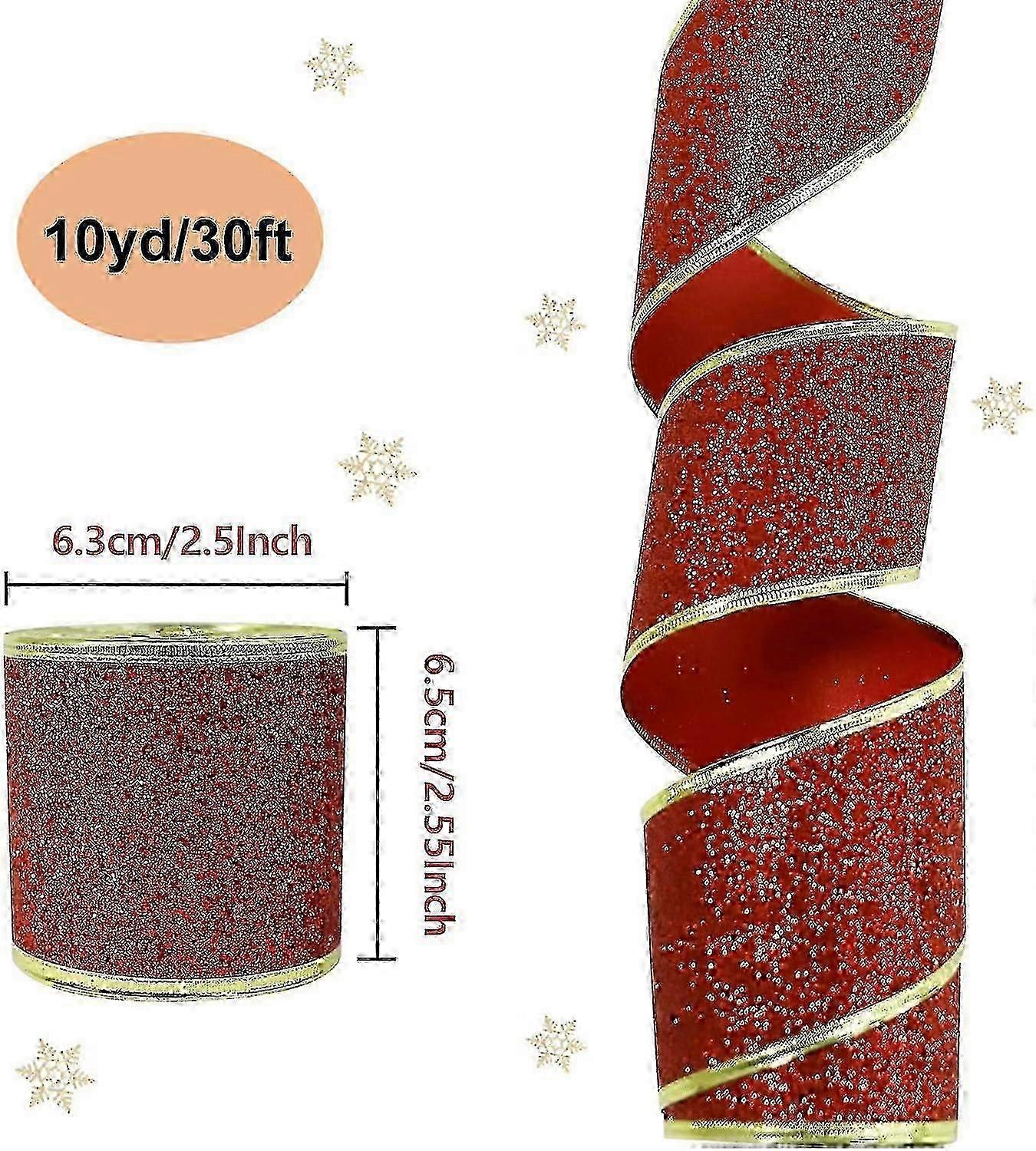 Wide Wire Edge Glitter Ribbon For Christmas Crafts 10m Roll Red Ribbon With Gold Edge - JV