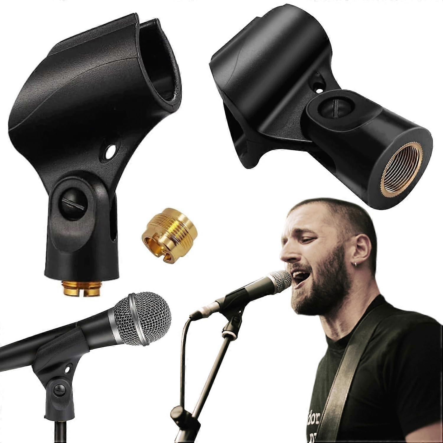 Mic Clips 2 Pack Black Clip Holder With 5/8 In Male To 3/8 In Female Screw Adapter For Larger Handle Microphones