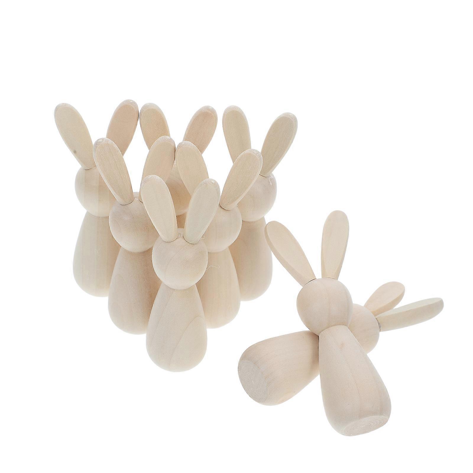 Diy Creativity 8Pcs Unfinished Wood Bunny Figurines Rabbit Head Shape Designed For Easter Decorations And Art Projects