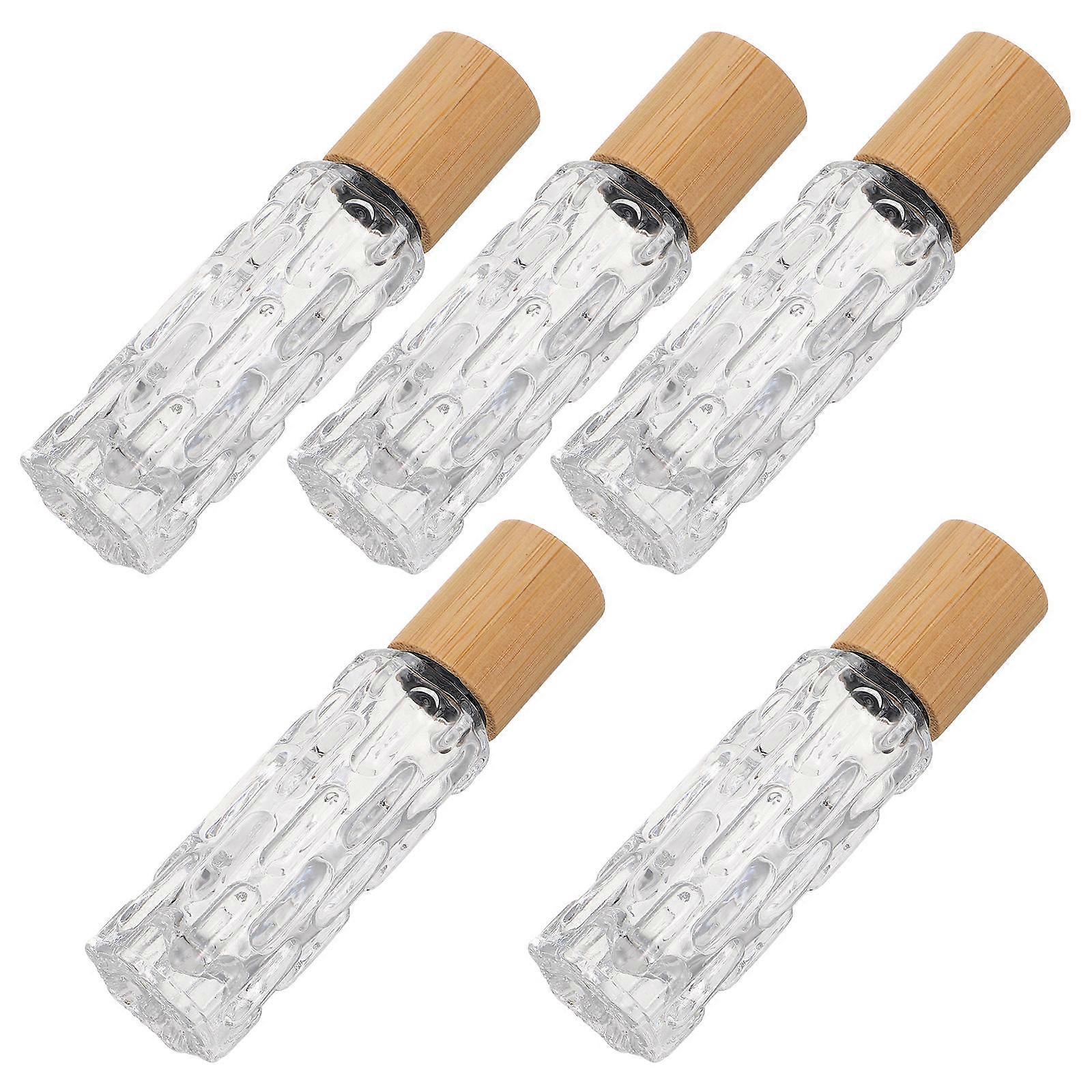 Aroma Roller Bottles Glass Bamboo Cover for Storage 5Pcs Kit
