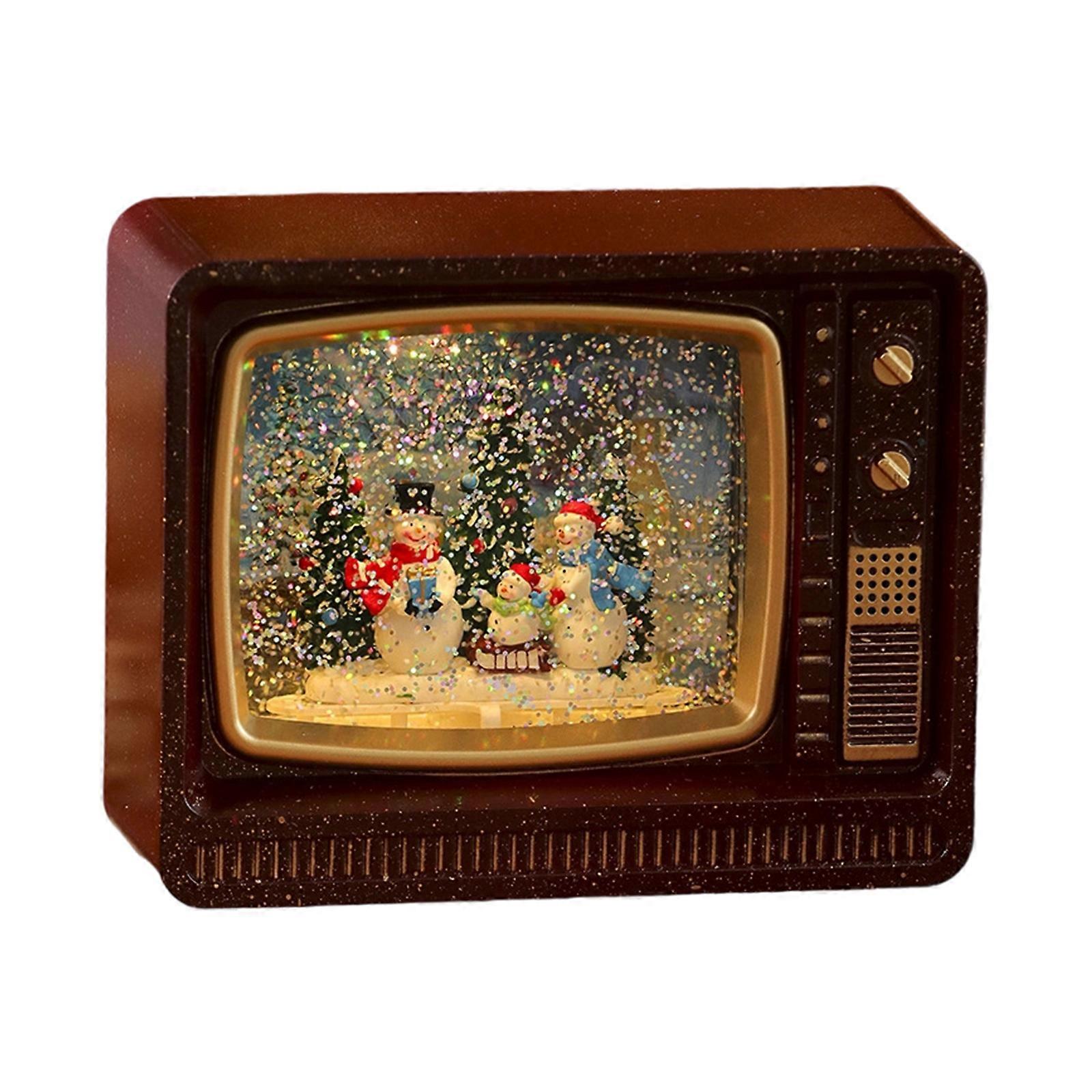 Christmas Decorations Retro Way Lamp, Musical Snow round with Timer, Box Lighted Snow round for Thanksgiving Party Table Home Indoor Decor  White